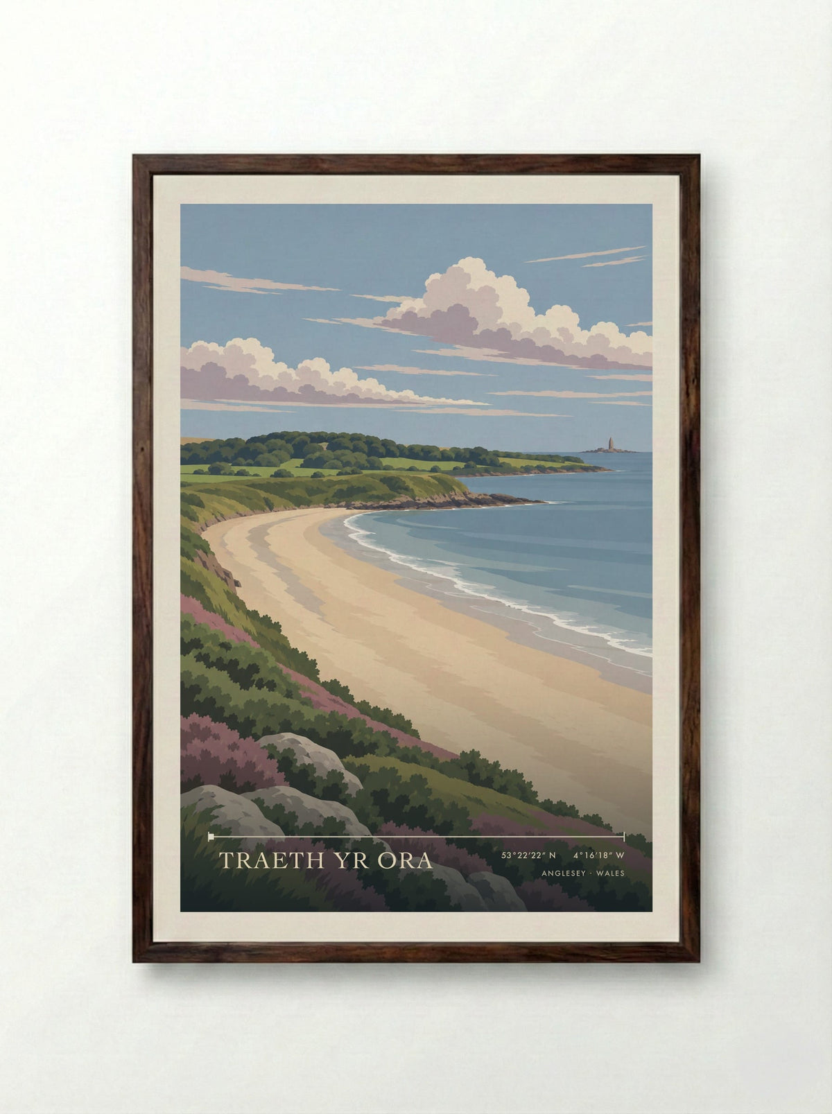 Traeth yr Ora, Anglesey | Travel Poster - Framed Print Dark Wood