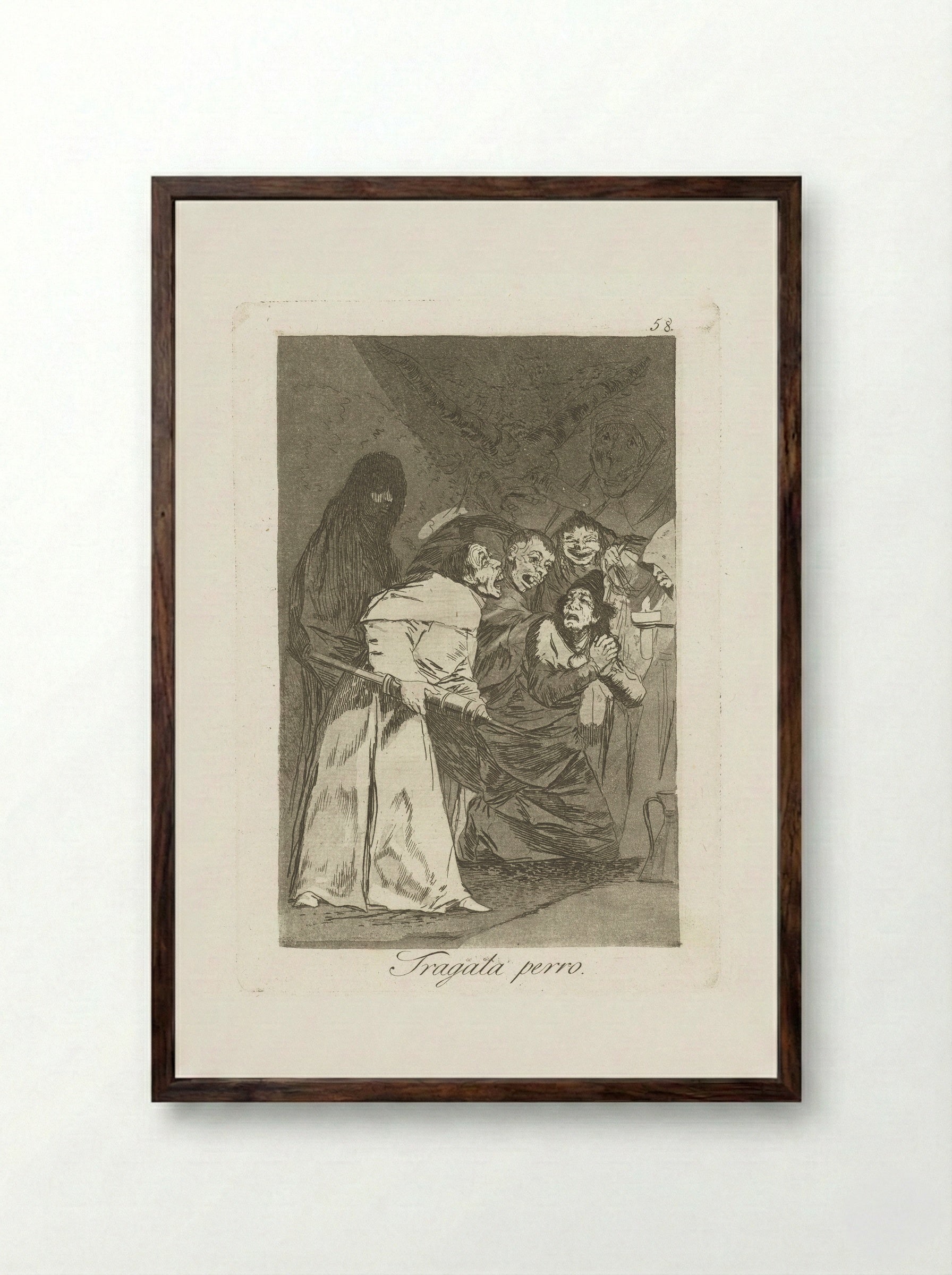 Tragala perro - Francisco de Goya - Framed Print Dark Wood