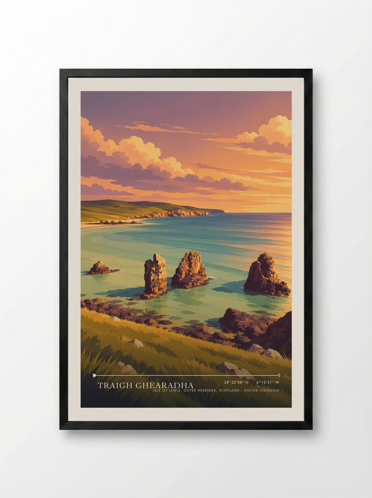 Traigh Ghearadha, Isle of Lewis, Outer Hebrides, Scotland | Travel Poster - Framed Print Black