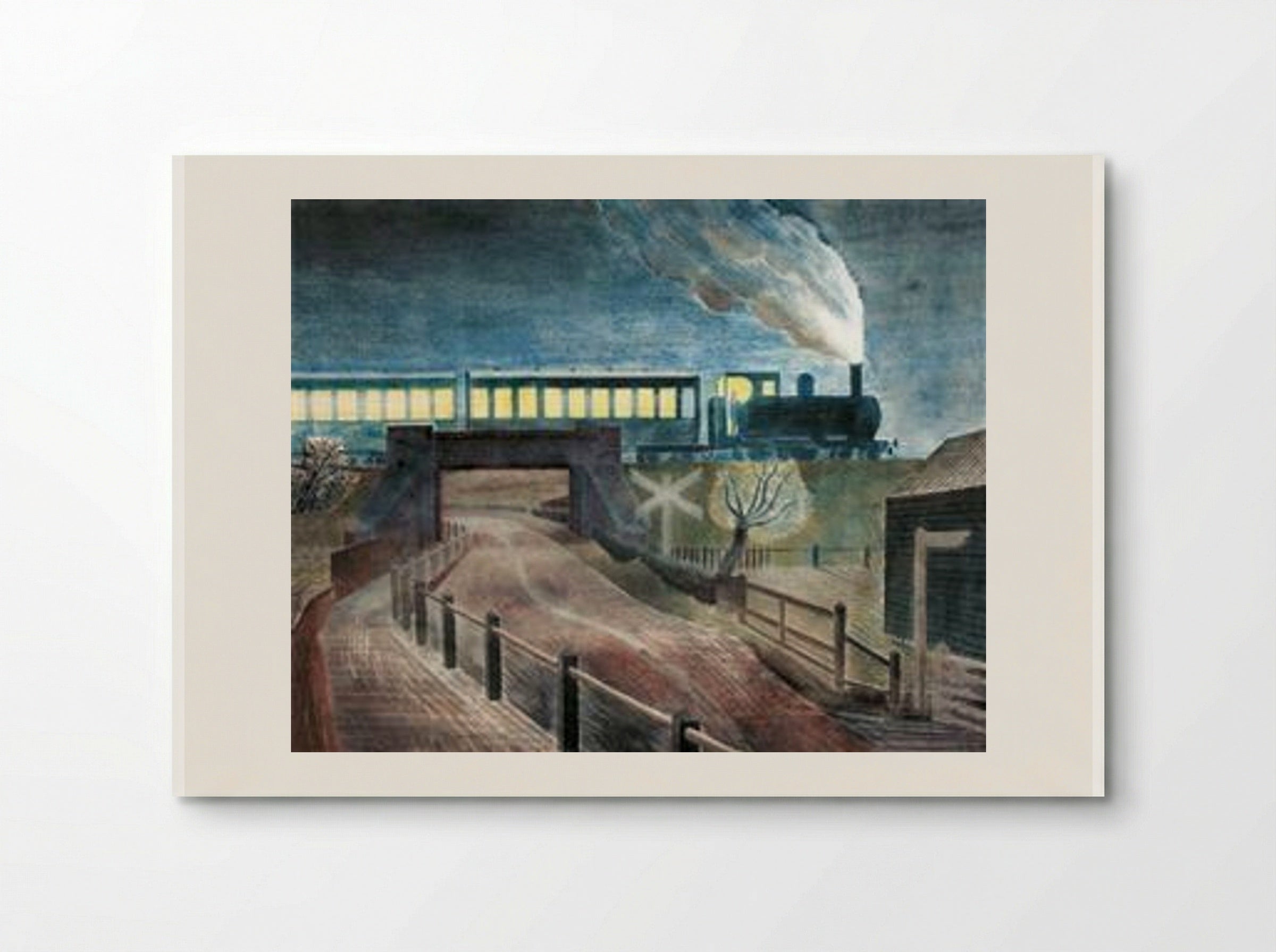 Train Going over a Bridge at Night - Eric Ravilious - Poster