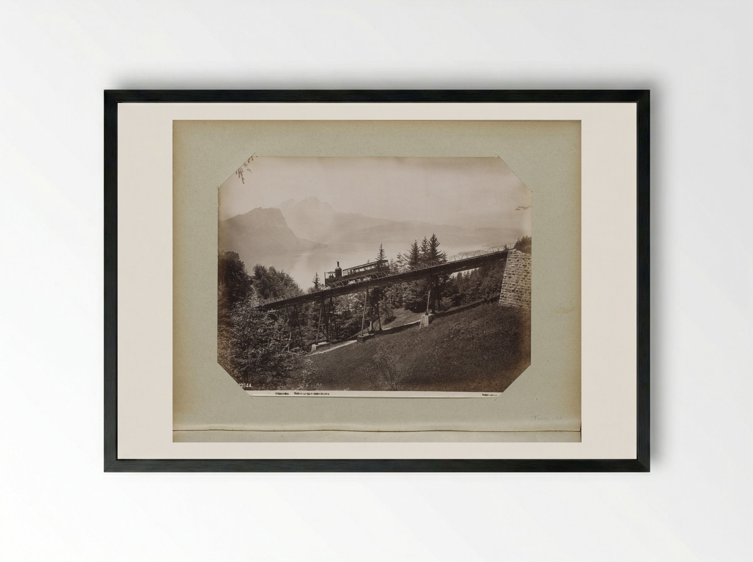 Train on the Schnurtobel Bridge, Rigi Railway - Giorgio Sommer - Framed Print Black