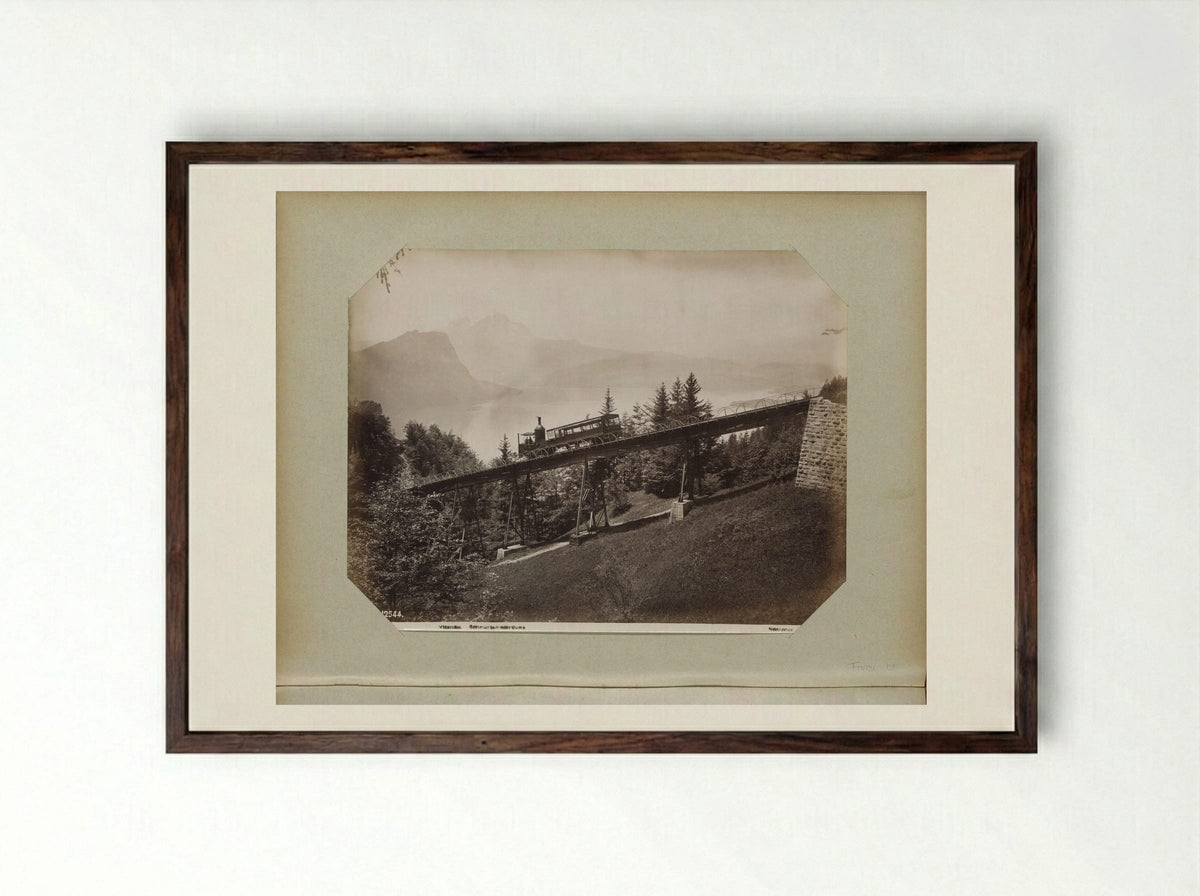Train on the Schnurtobel Bridge, Rigi Railway - Giorgio Sommer - Framed Print Dark Wood