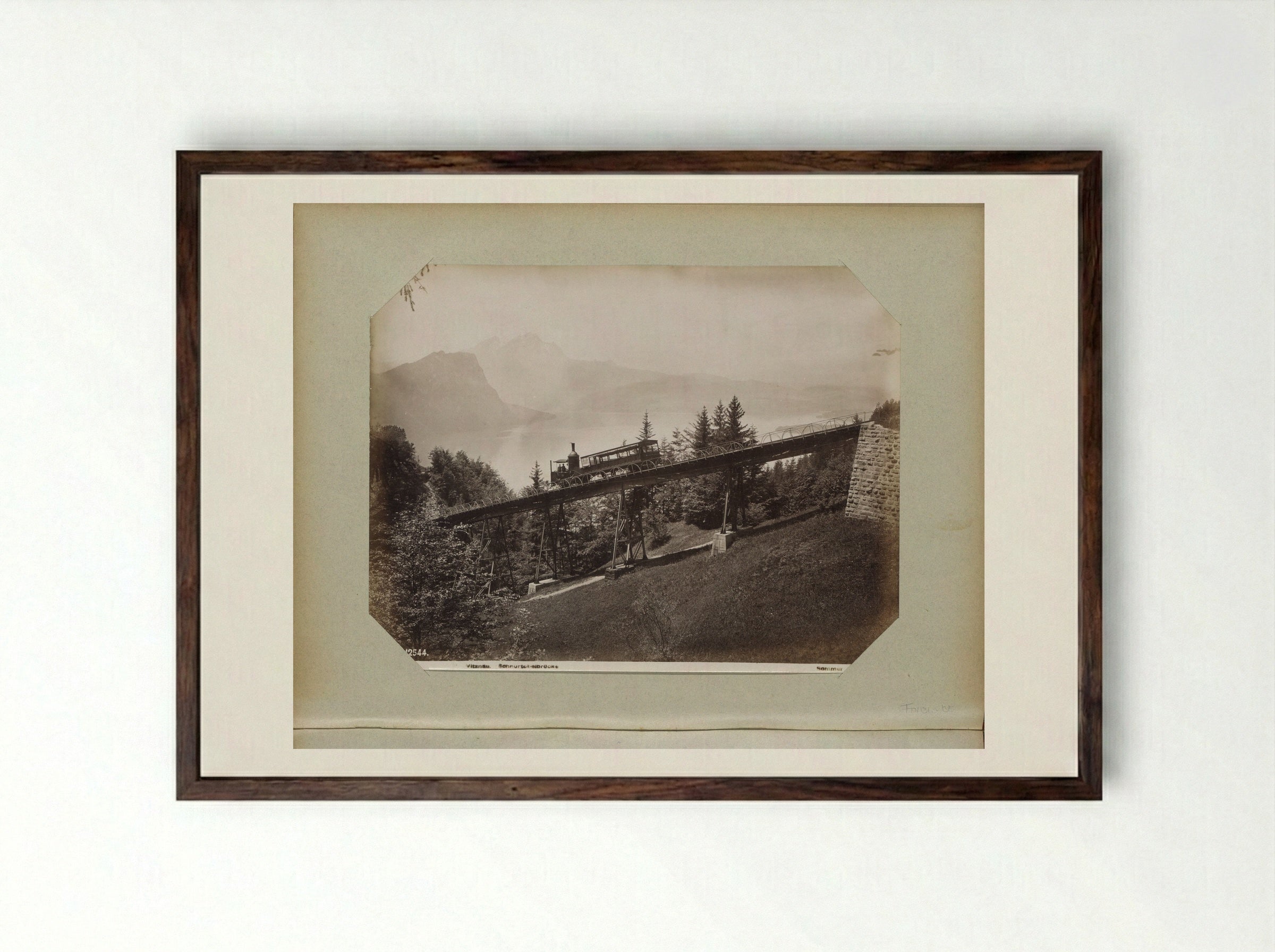 Train on the Schnurtobel Bridge, Rigi Railway - Giorgio Sommer - Framed Print Dark Wood