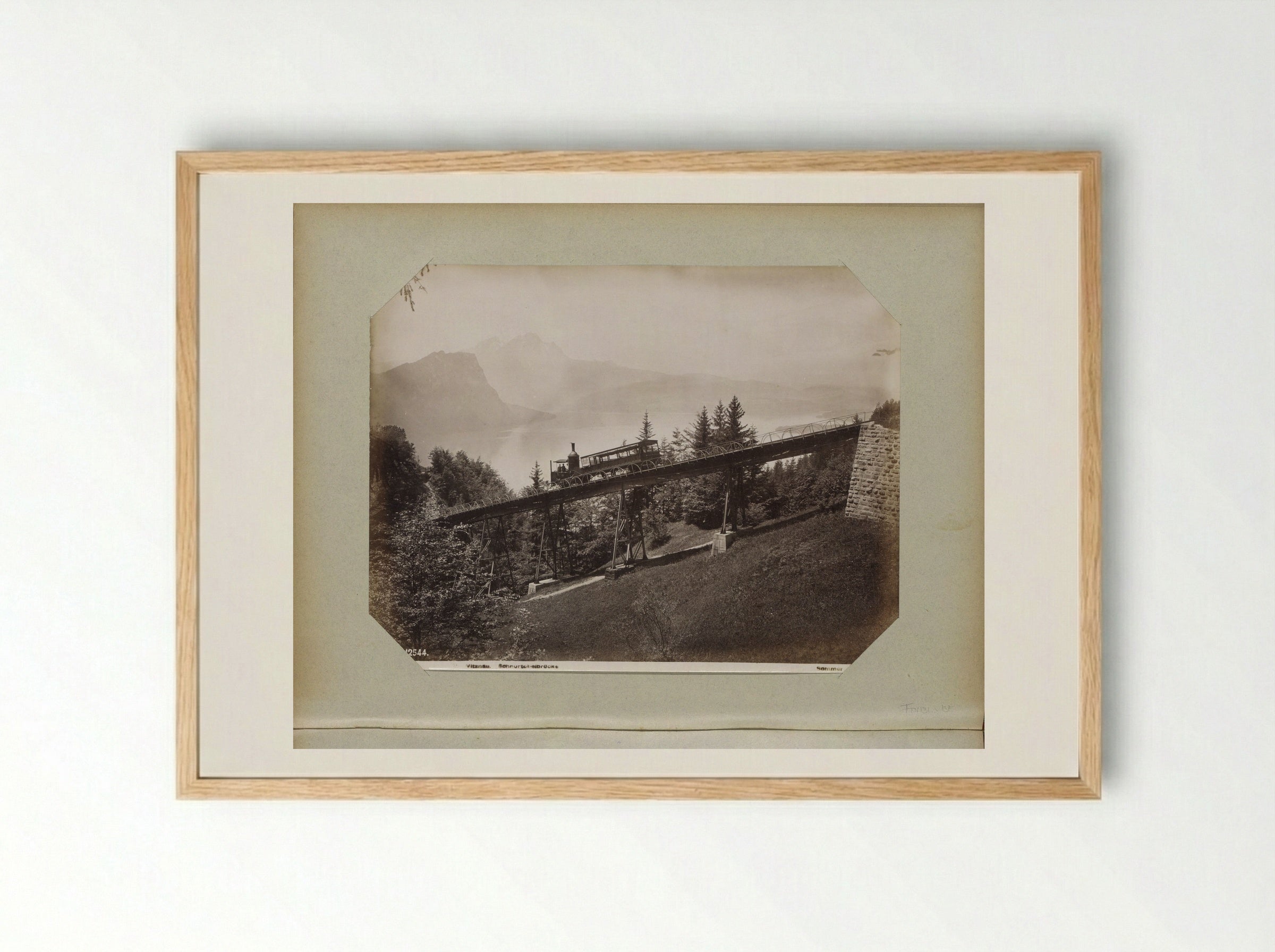 Train on the Schnurtobel Bridge, Rigi Railway - Giorgio Sommer - Framed Print Wood