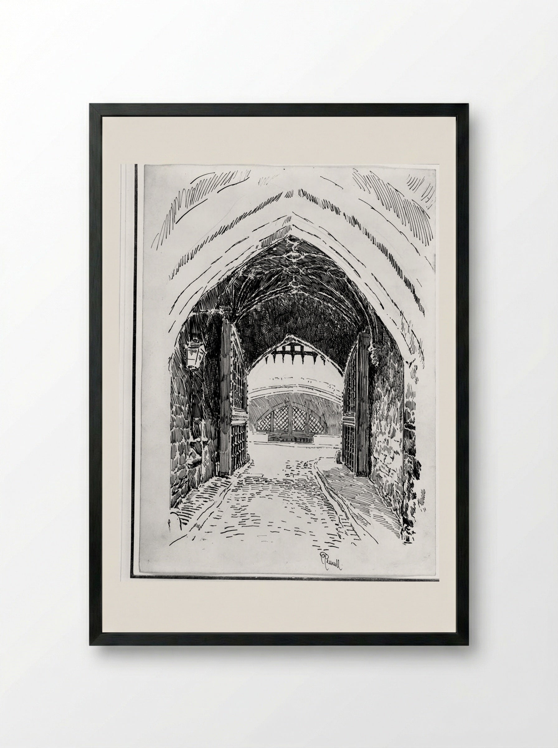 Traitors Gate from Within - Joseph Pennell - Framed Print Black