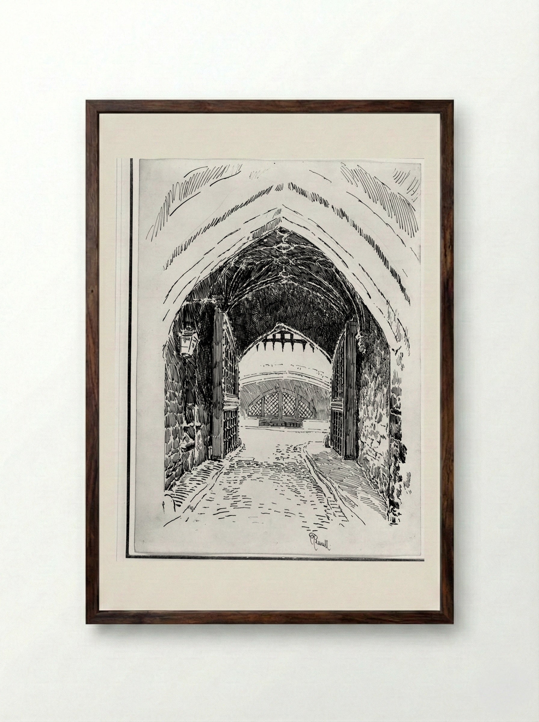 Traitors Gate from Within - Joseph Pennell - Framed Print Dark Wood