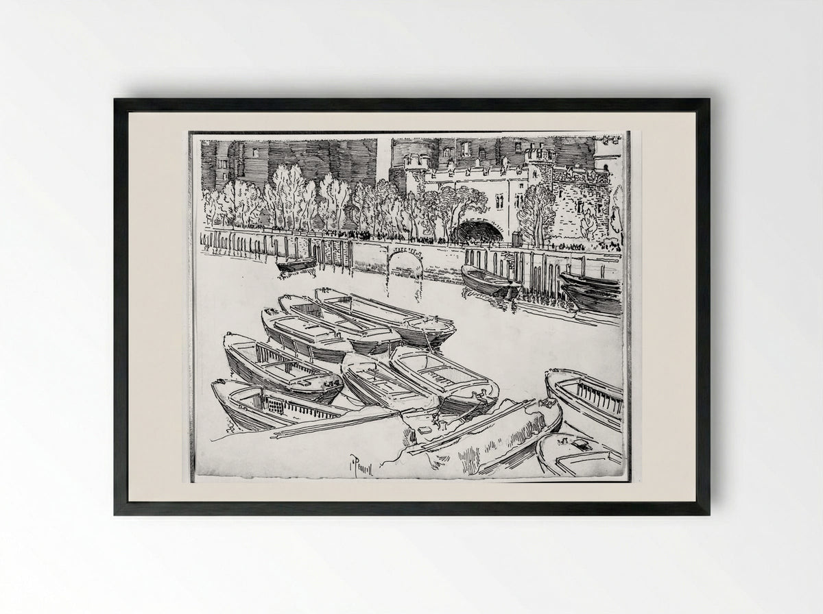 Traitors Gate from the River - Joseph Pennell - Framed Print Black