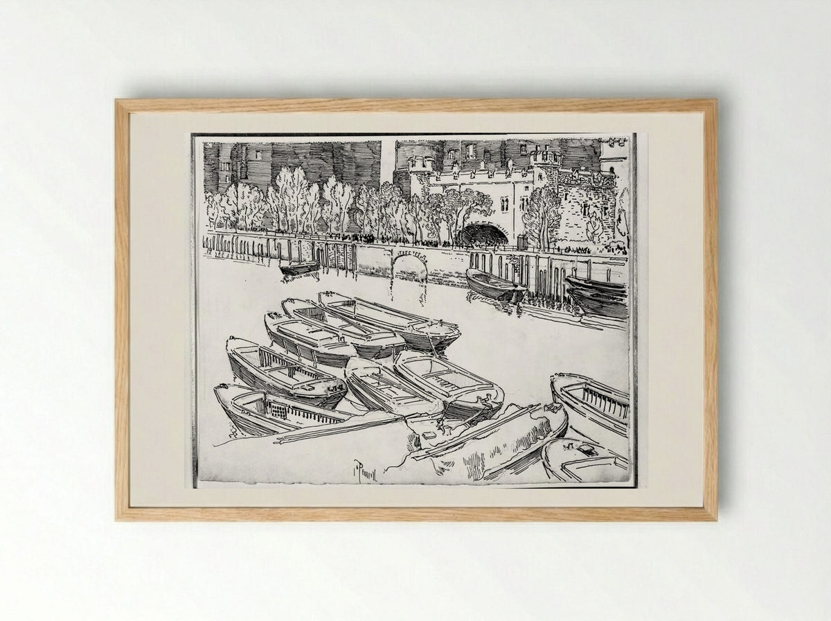 Traitors Gate from the River - Joseph Pennell - Framed Print Wood