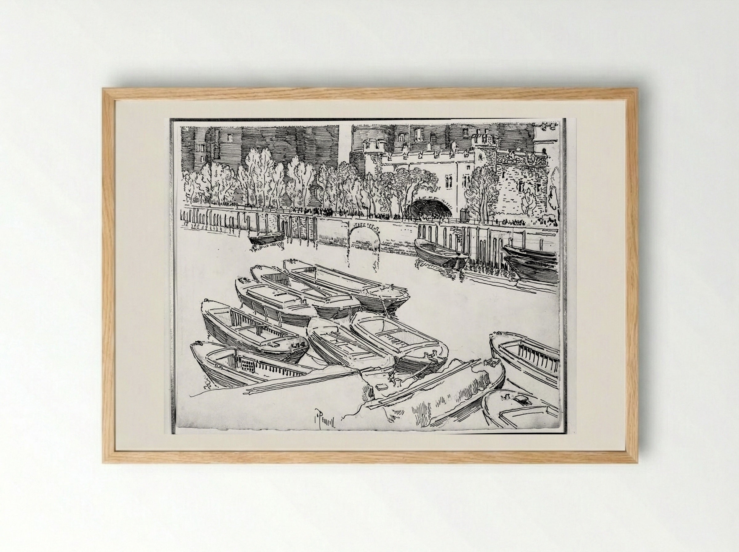 Traitors Gate from the River - Joseph Pennell - Framed Print Wood