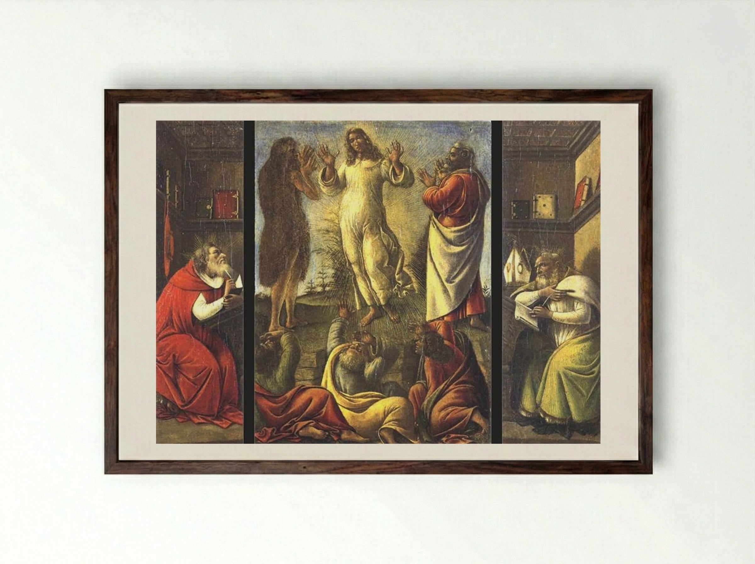 Transfiguration, St Jerome, and St Augustine - Sandro Botticelli - Framed Print Dark Wood