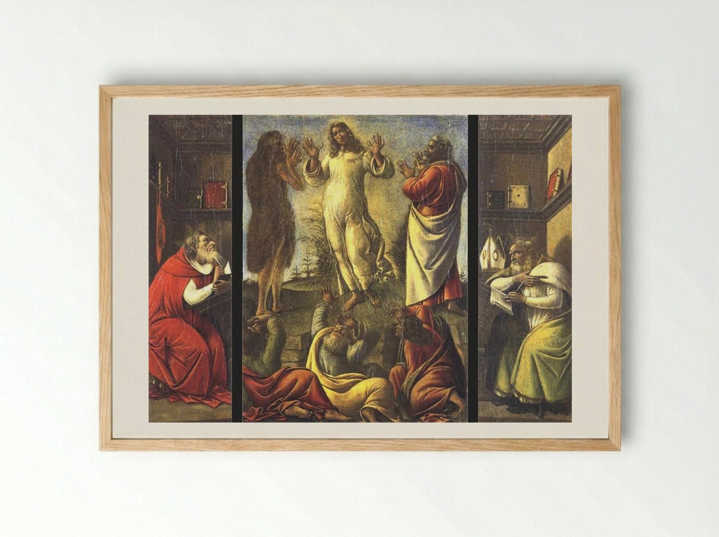 Transfiguration, St Jerome, and St Augustine - Sandro Botticelli - Framed Print Wood