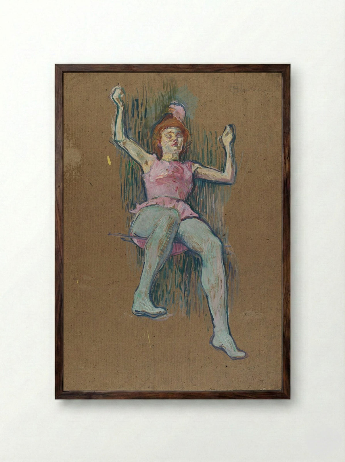 Trapeze Artist at the Medrano Circus - Henri de Toulouse-Lautrec - Framed Print Dark Wood