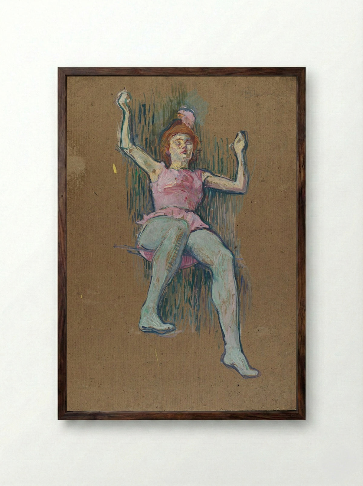 Trapeze Artist at the Medrano Circus - Henri de Toulouse-Lautrec - Framed Print Dark Wood