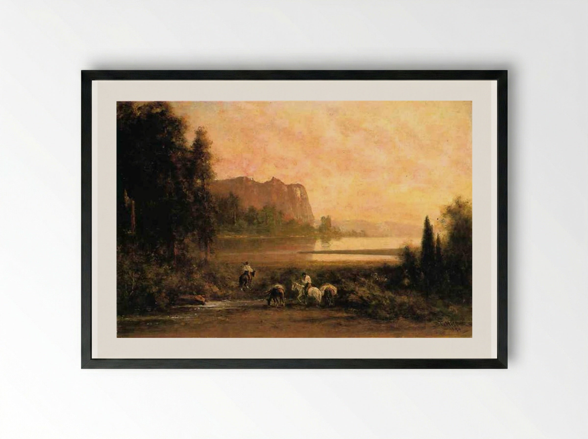 Trappers in Yosemite Mountains - Thomas Hill - Framed Print Black