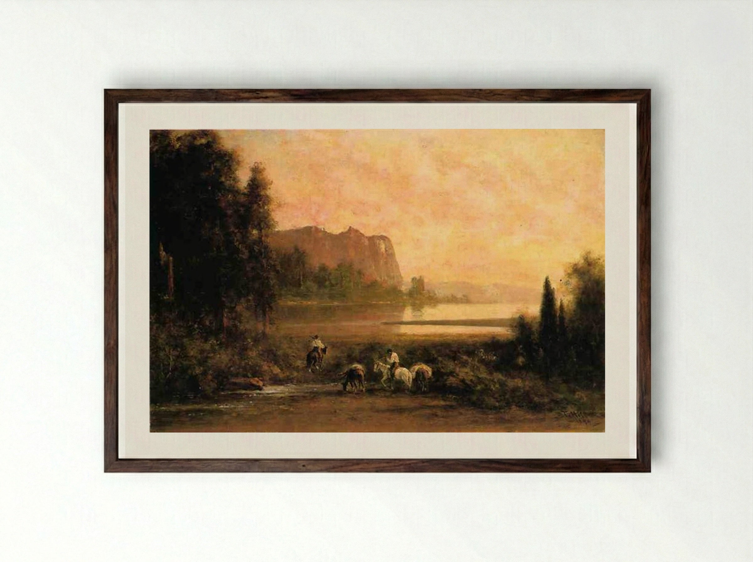 Trappers in Yosemite Mountains - Thomas Hill - Framed Print Dark Wood