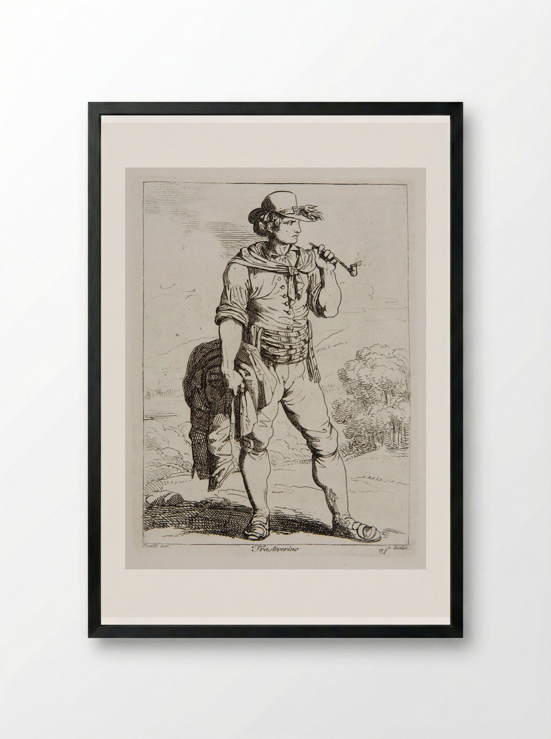 Trasteverino - Bartolomeo Pinelli - Framed Print Black