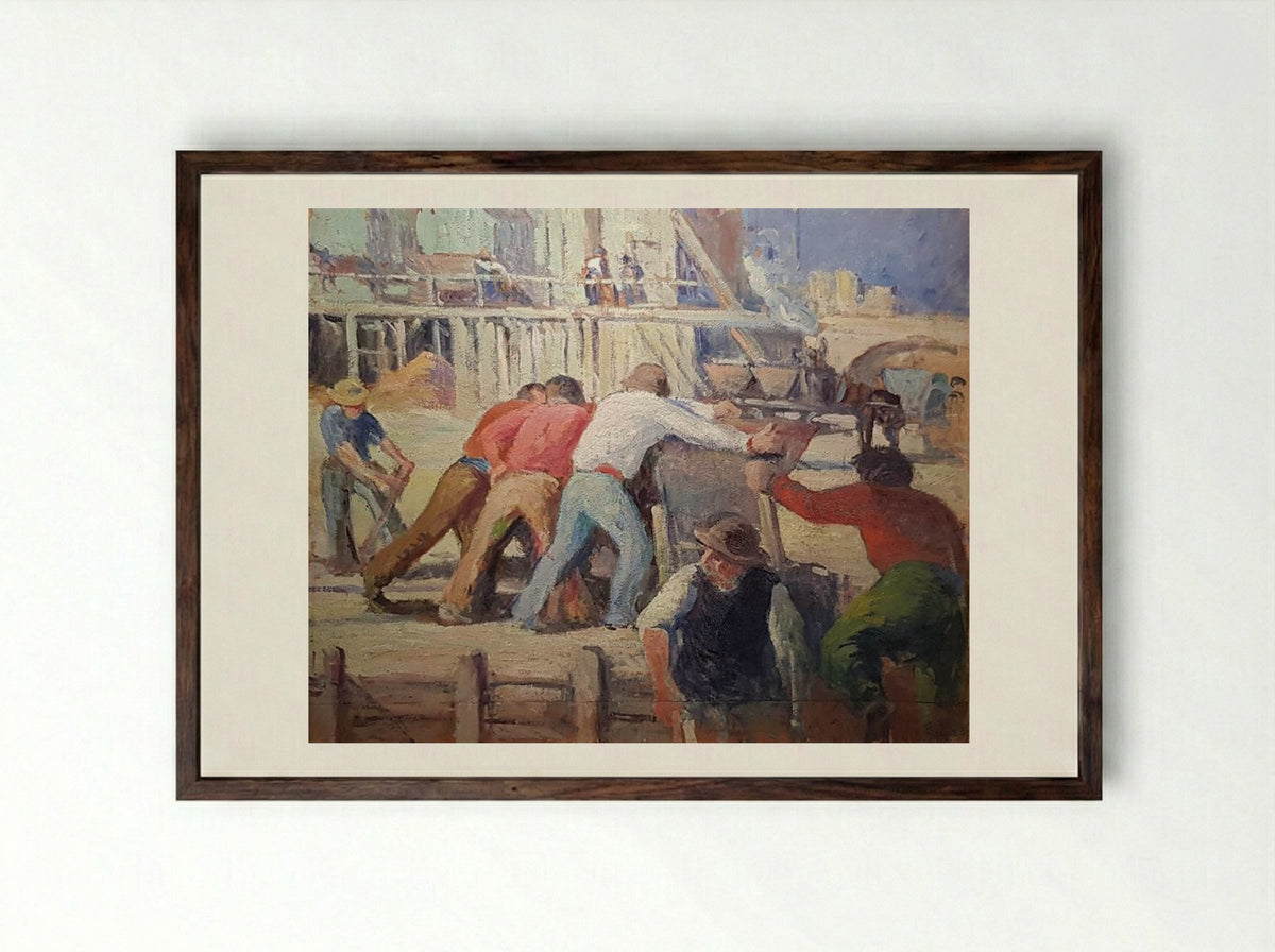 Travailleurs poussant un wagonnet - Maximilien Luce - Framed Print Dark Wood