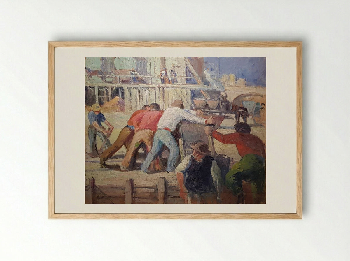 Travailleurs poussant un wagonnet - Maximilien Luce - Framed Print Wood