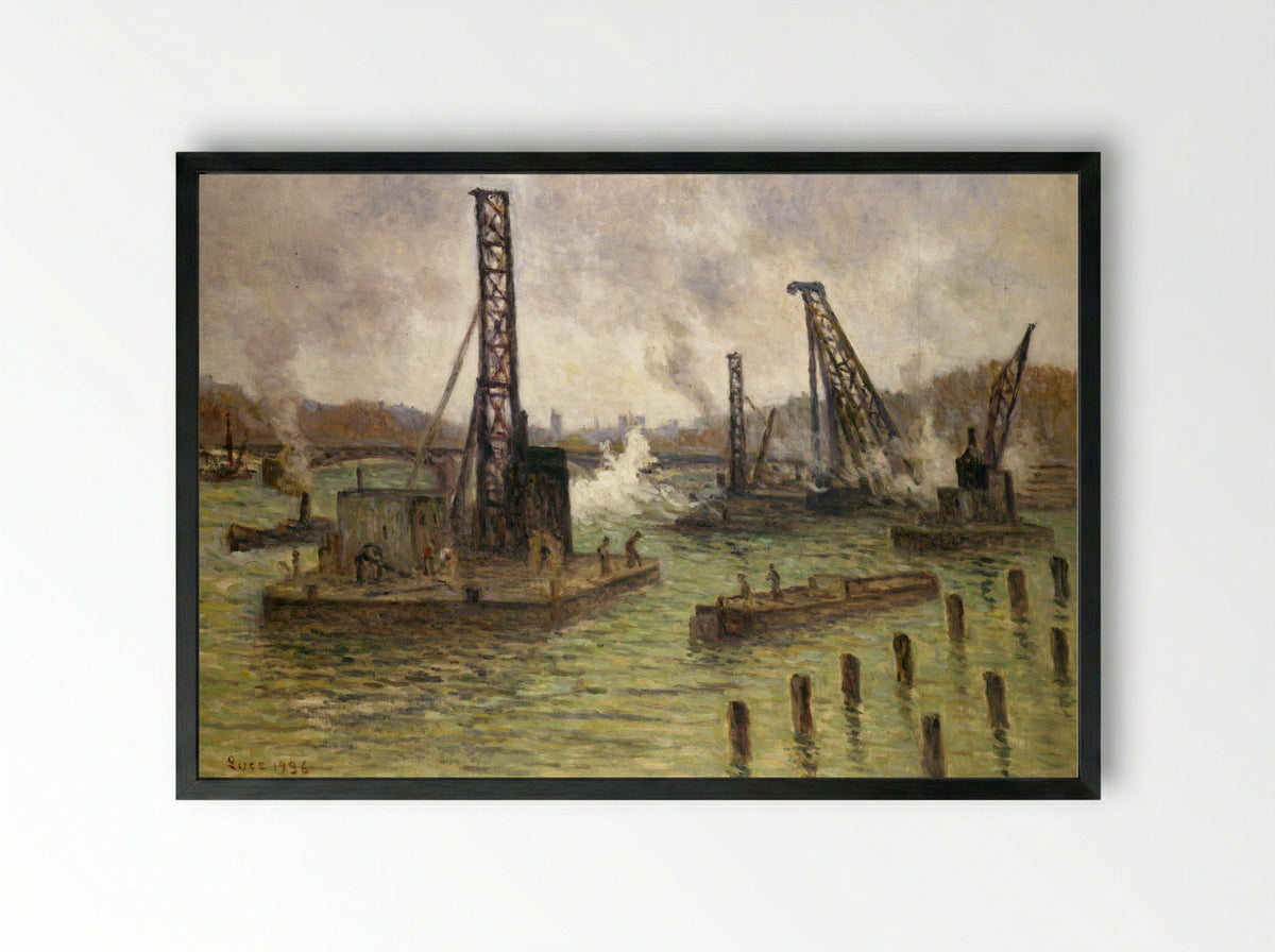 Travaux Sur La Seine, Au Pont Des Saints-Pères - Maximilien Luce - Framed Print Black