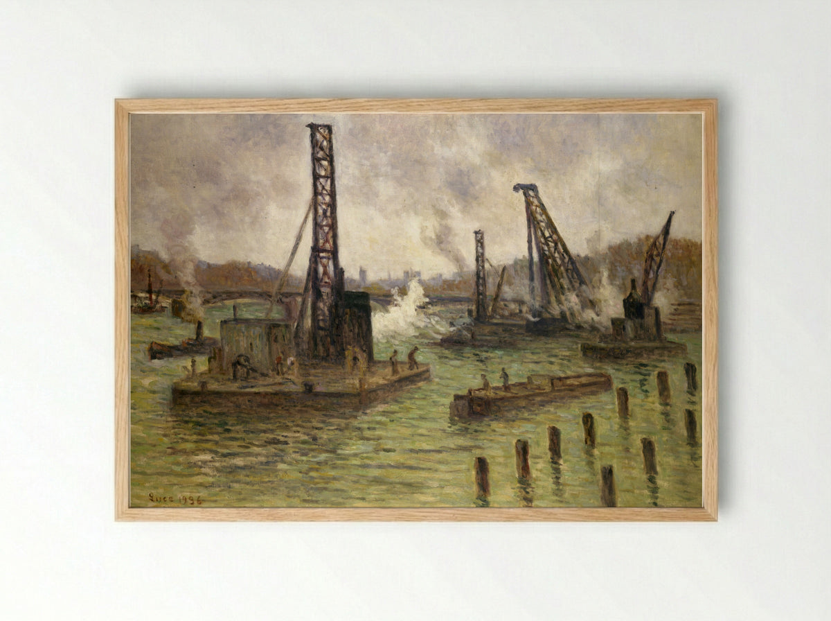 Travaux Sur La Seine, Au Pont Des Saints-Pères - Maximilien Luce - Framed Print Wood