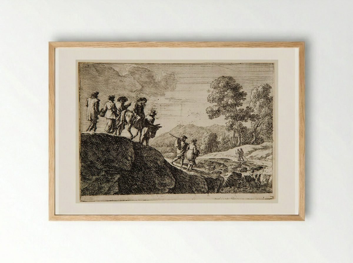 Travelers Descending a Hill - Herman van Swanevelt - Framed Print Wood