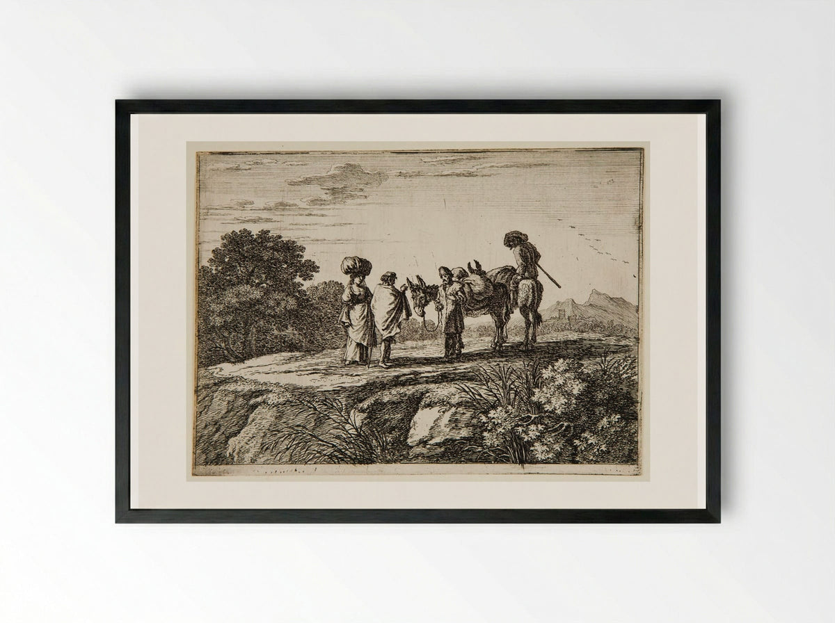 Travelers, One a Woman with a Bundle on Her Head - Herman van Swanevelt - Framed Print Black