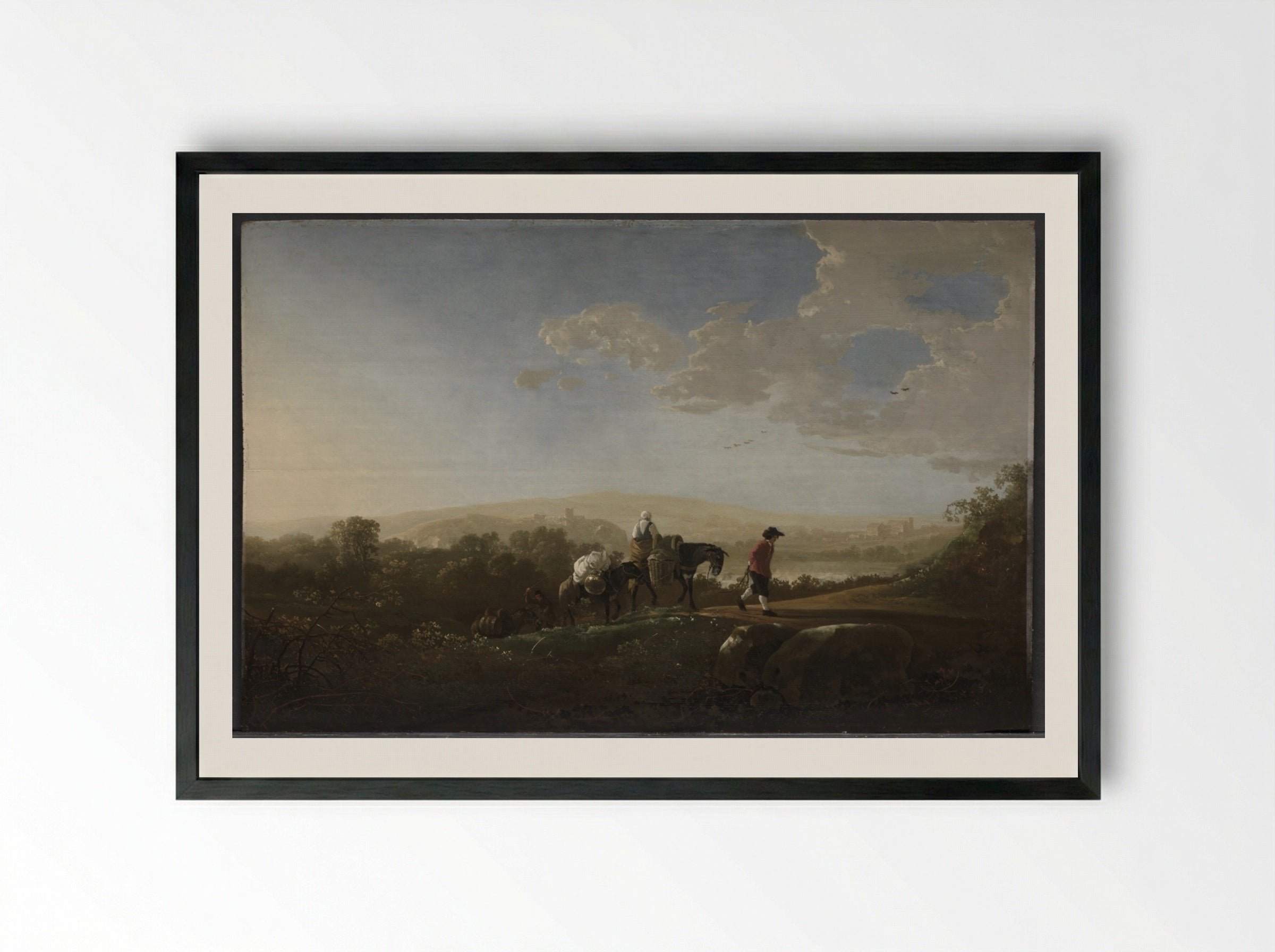 Travelers in Hilly Countryside - Aelbert Cuyp - Framed Print Black
