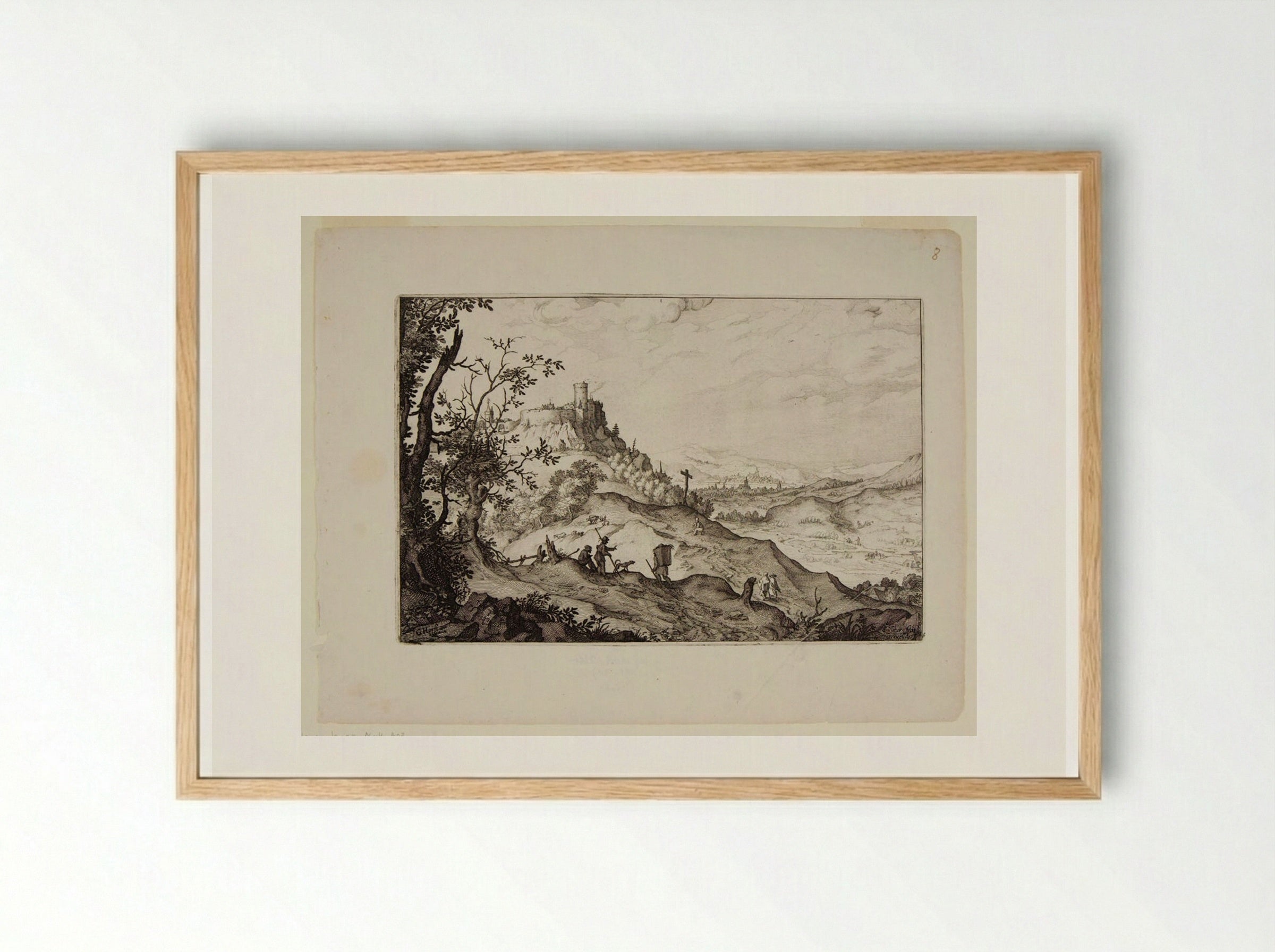 Travelers in a Landscape - Claes Jansz. Visscher - Framed Print Wood