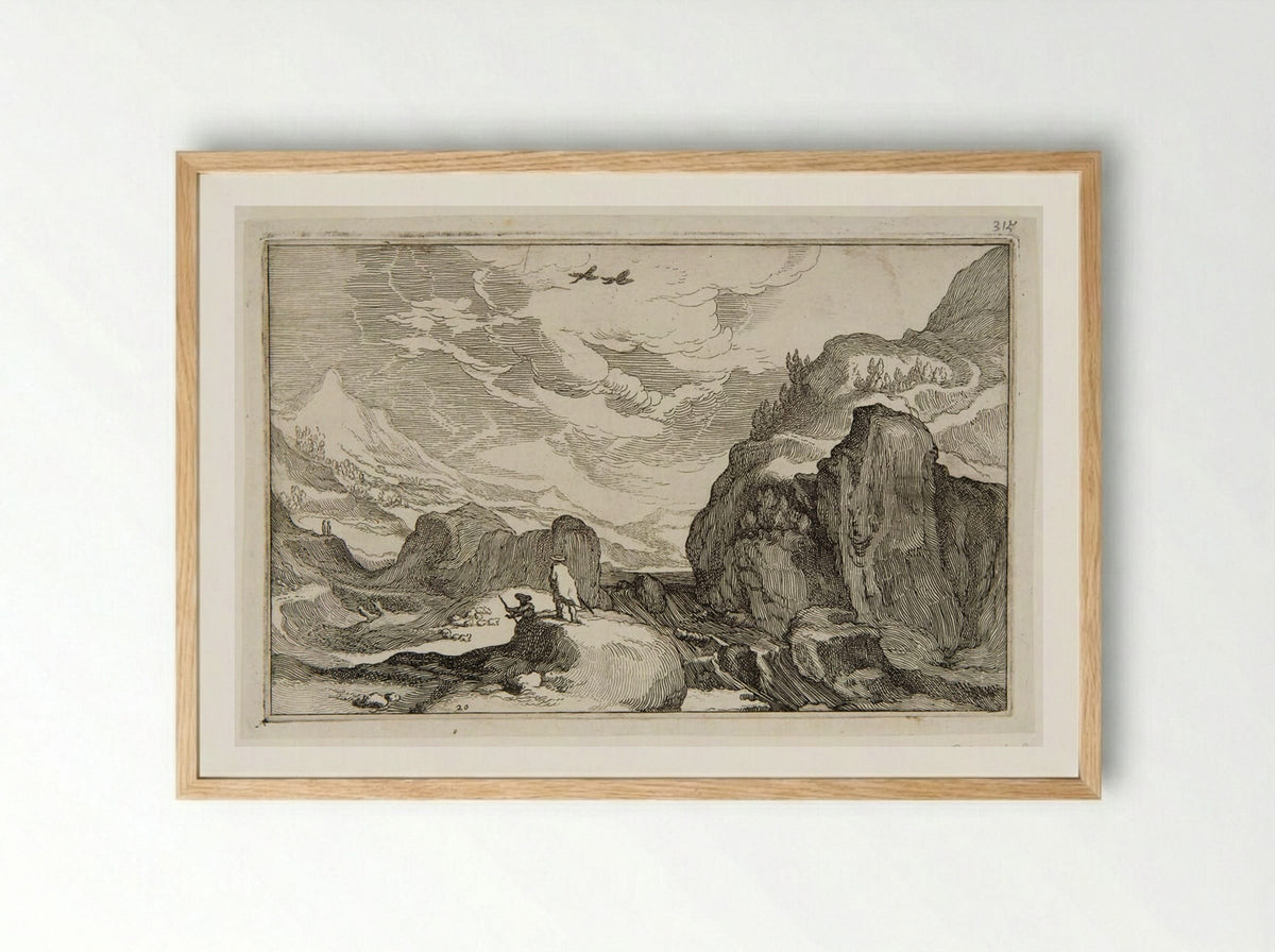 Travelers in a Rocky Landscape - Boetius Adamsz. Bolswert - Framed Print Wood