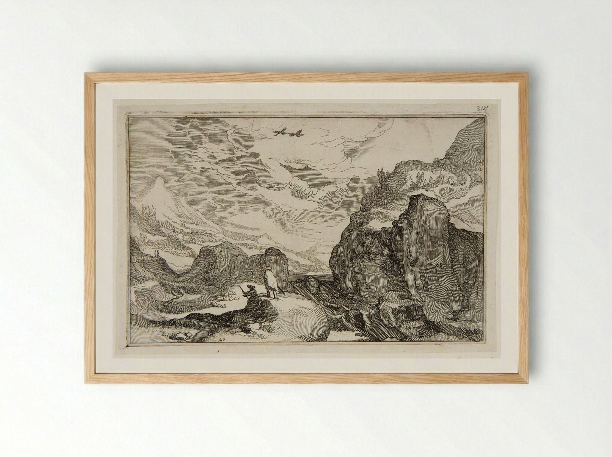 Travelers in a Rocky Landscape - Boetius Adamsz. Bolswert - Framed Print Wood