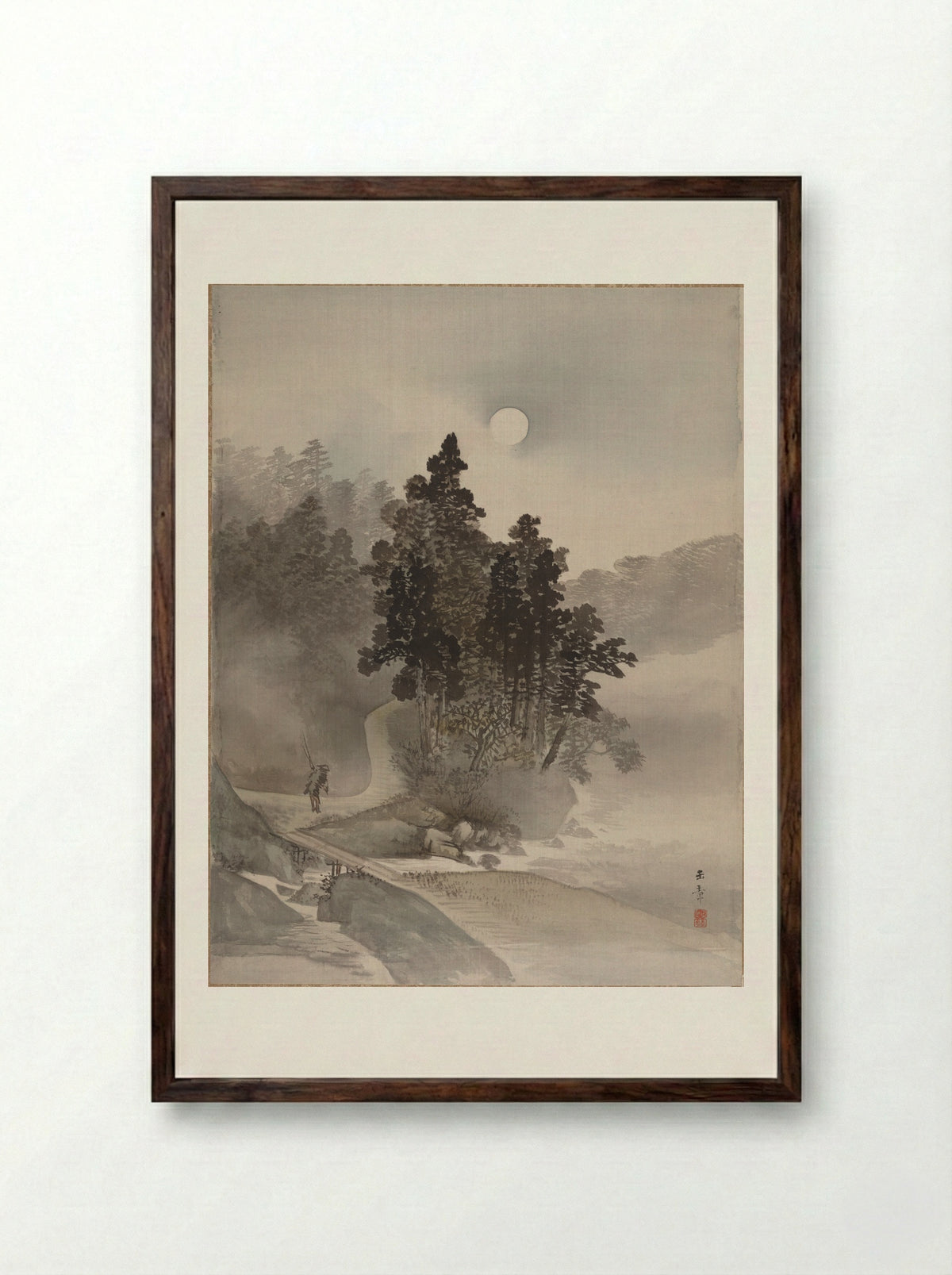 Traveling by Moonlight - Kawabata Gyokushō - Framed Print Dark Wood