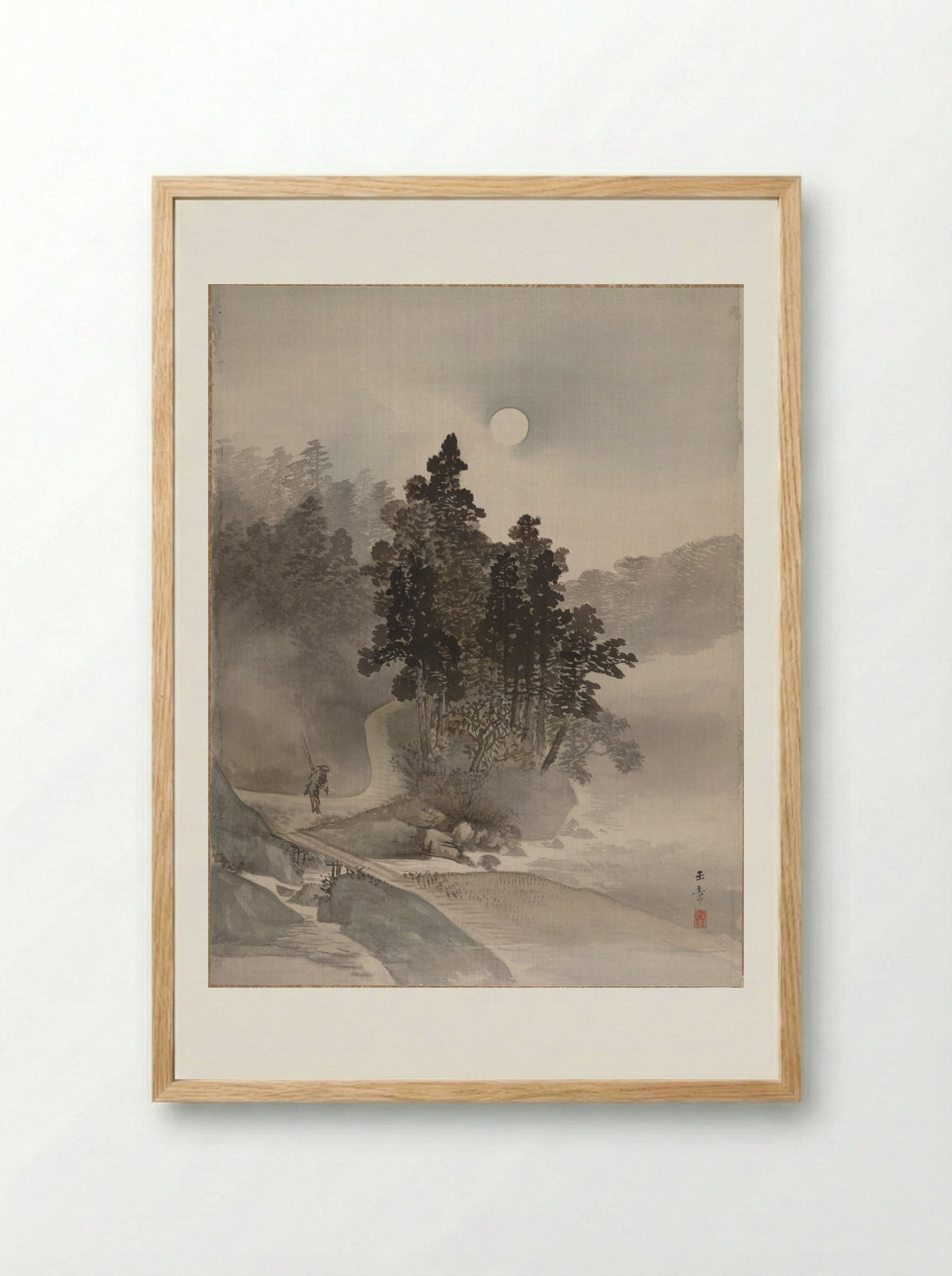 Traveling by Moonlight - Kawabata Gyokushō - Framed Print Wood