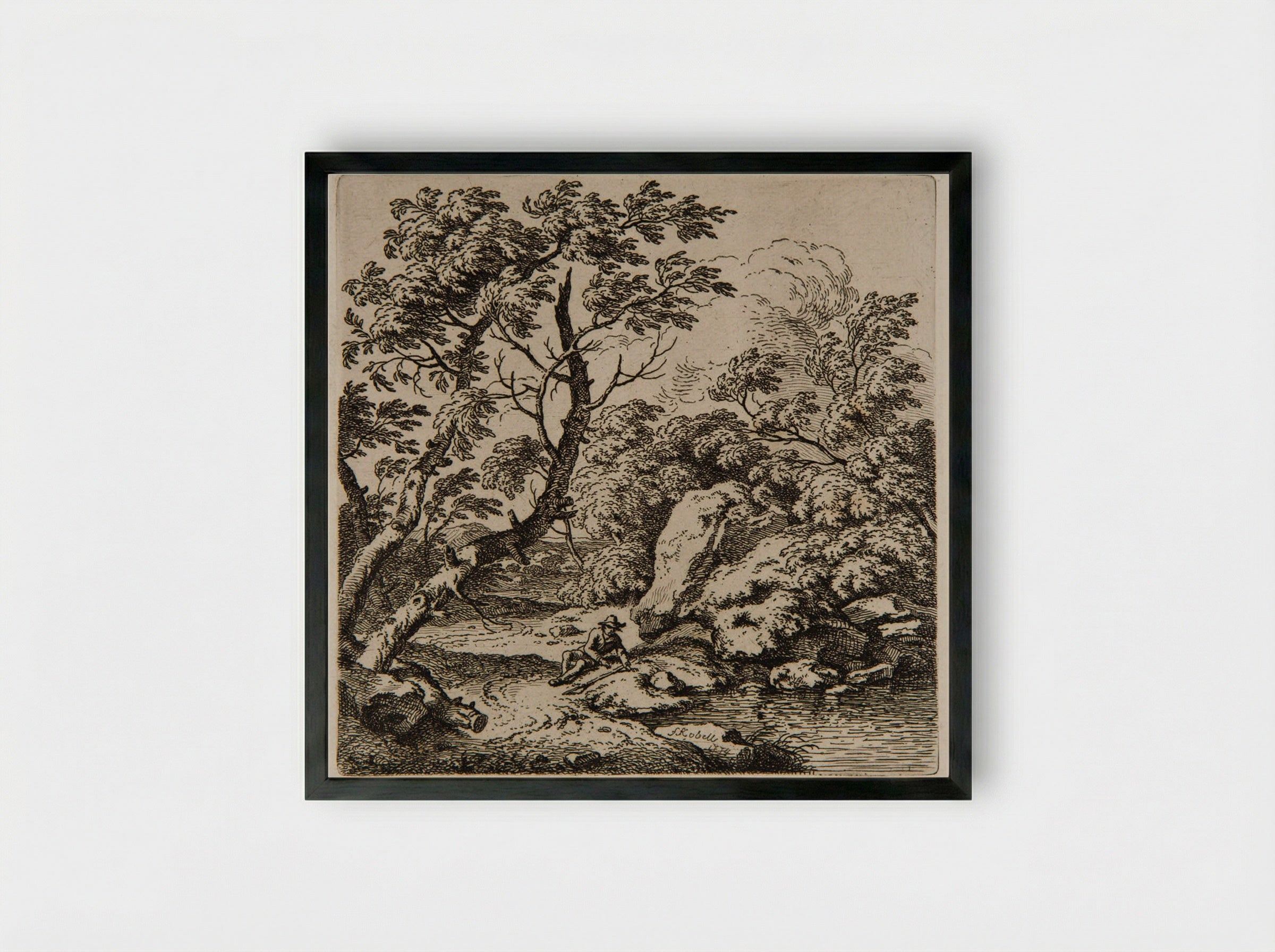 Traveller Resting on the Shore - Ferdinand Kobell - Framed Print Black