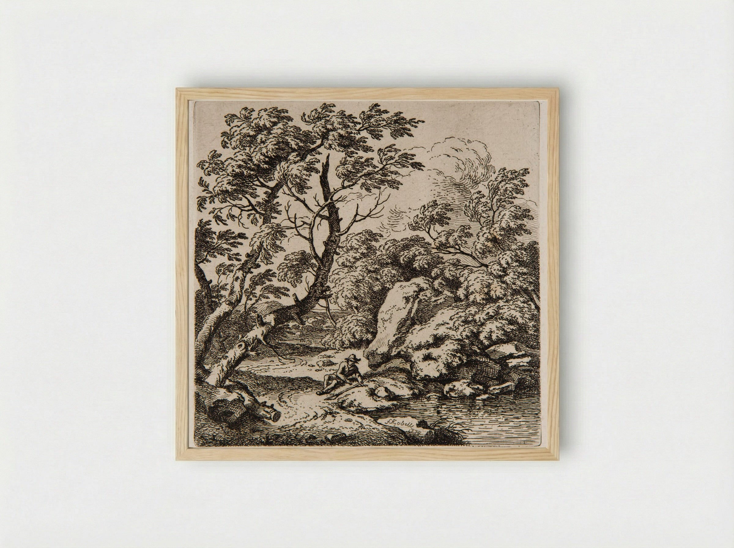 Traveller Resting on the Shore - Ferdinand Kobell - Framed Print Wood