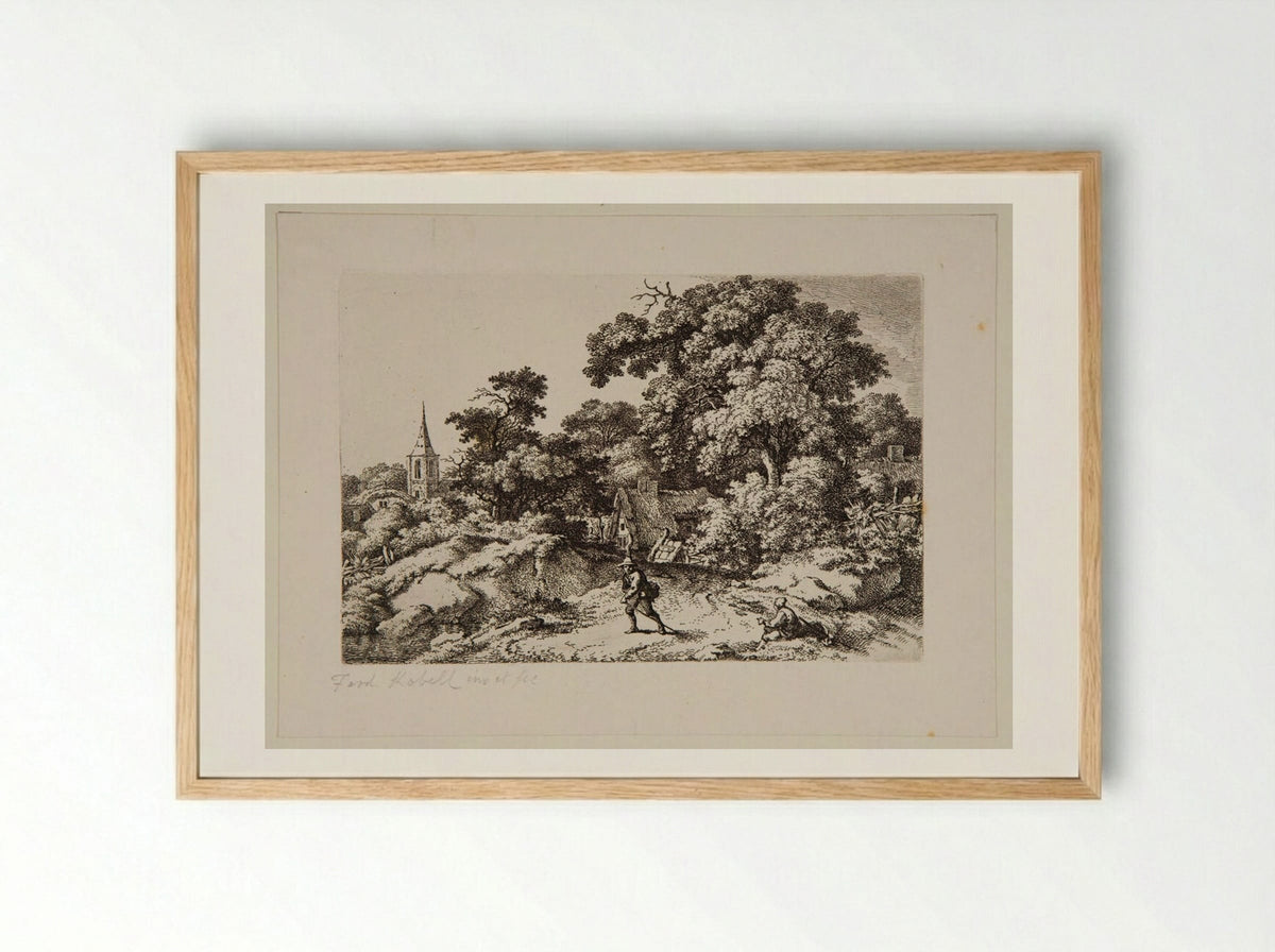 Traveller on the Road Leading from a Hamlet - Ferdinand Kobell - Framed Print Wood