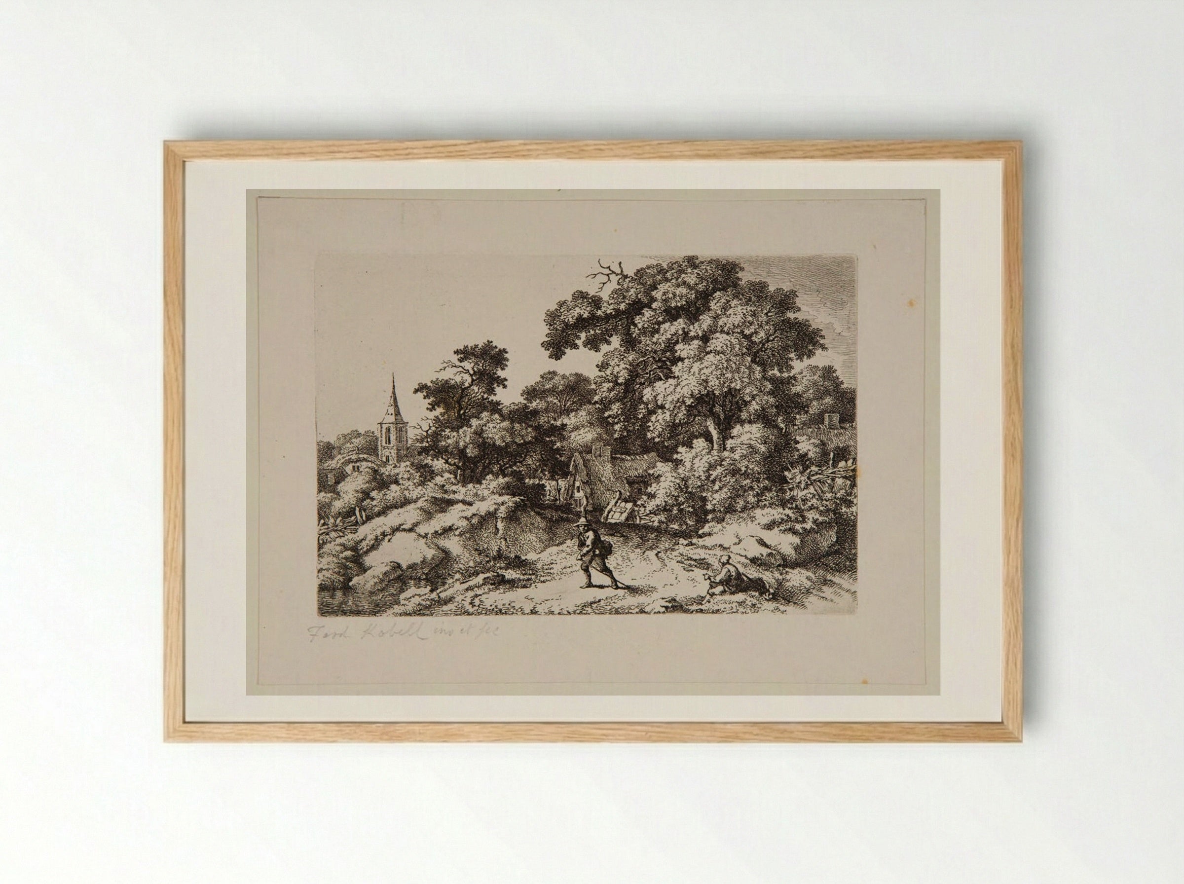 Traveller on the Road Leading from a Hamlet - Ferdinand Kobell - Framed Print Wood