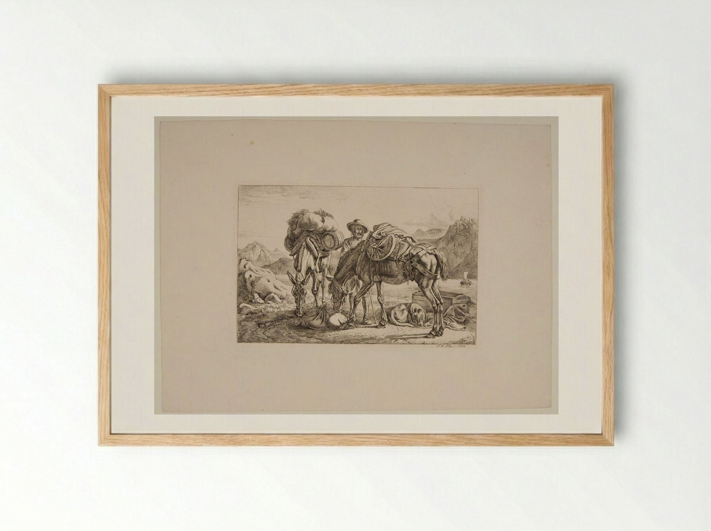 Traveller with Two Horses - Johann Adam Klein - Framed Print Wood