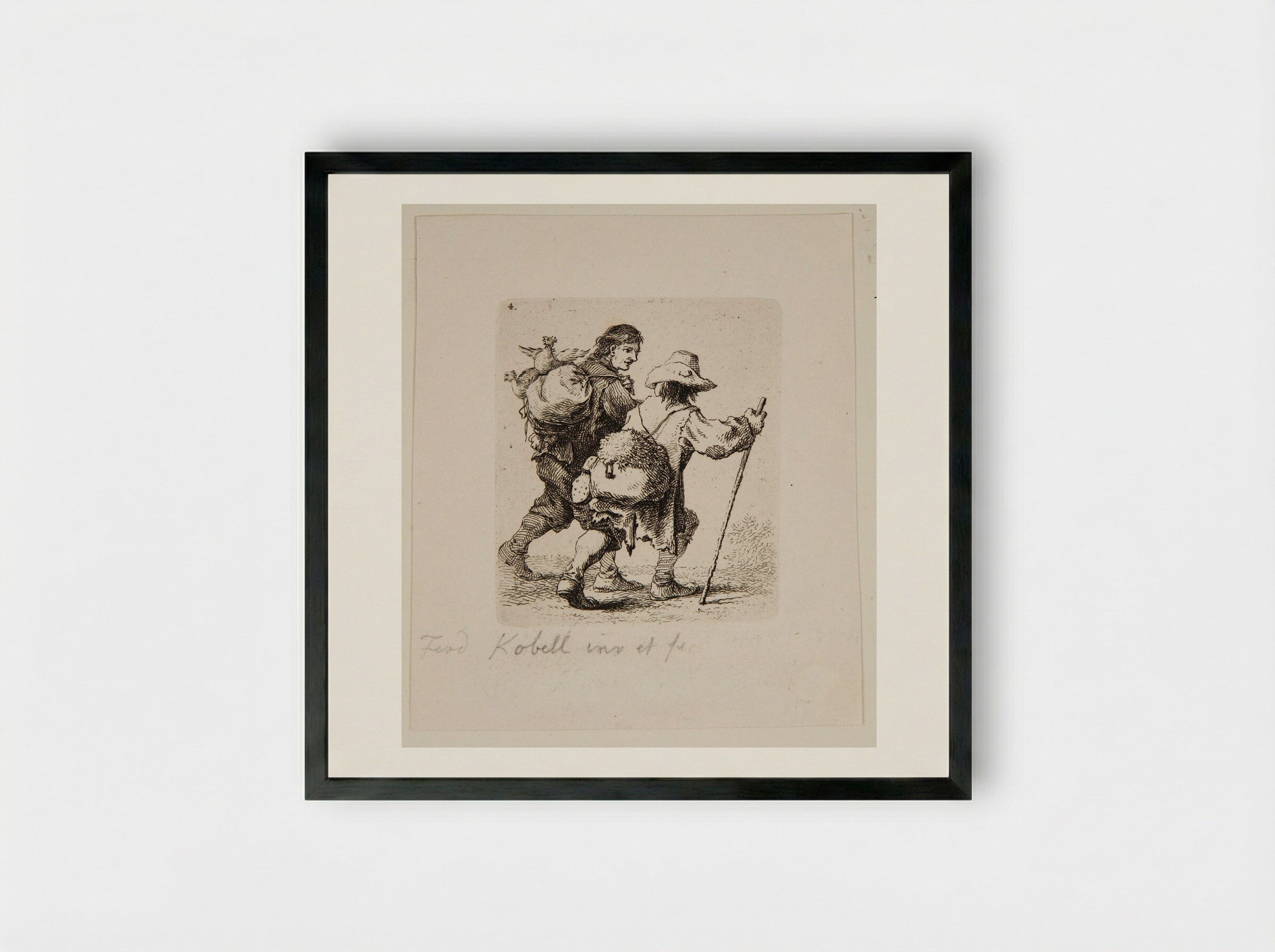 Traveller with a Knapsack - Ferdinand Kobell - Framed Print Black