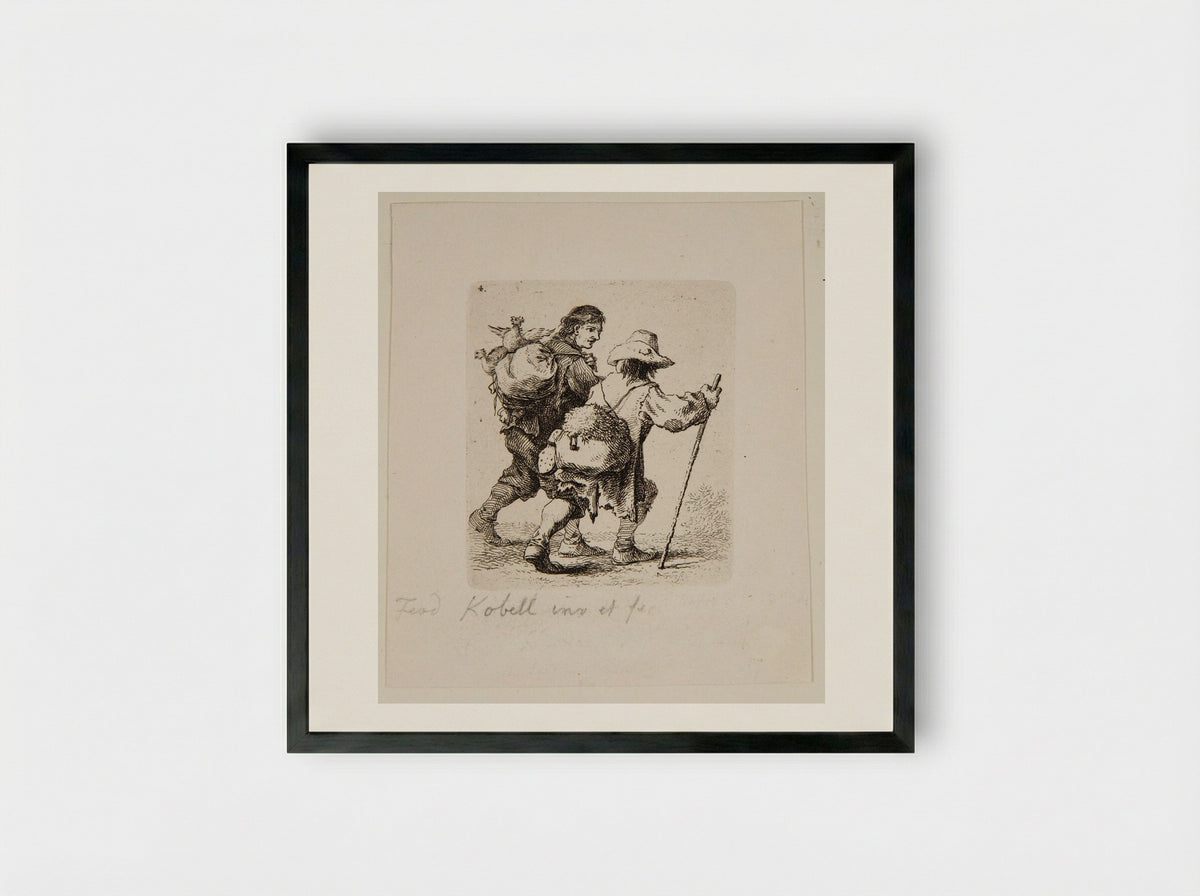 Traveller with a Knapsack - Ferdinand Kobell - Framed Print Black