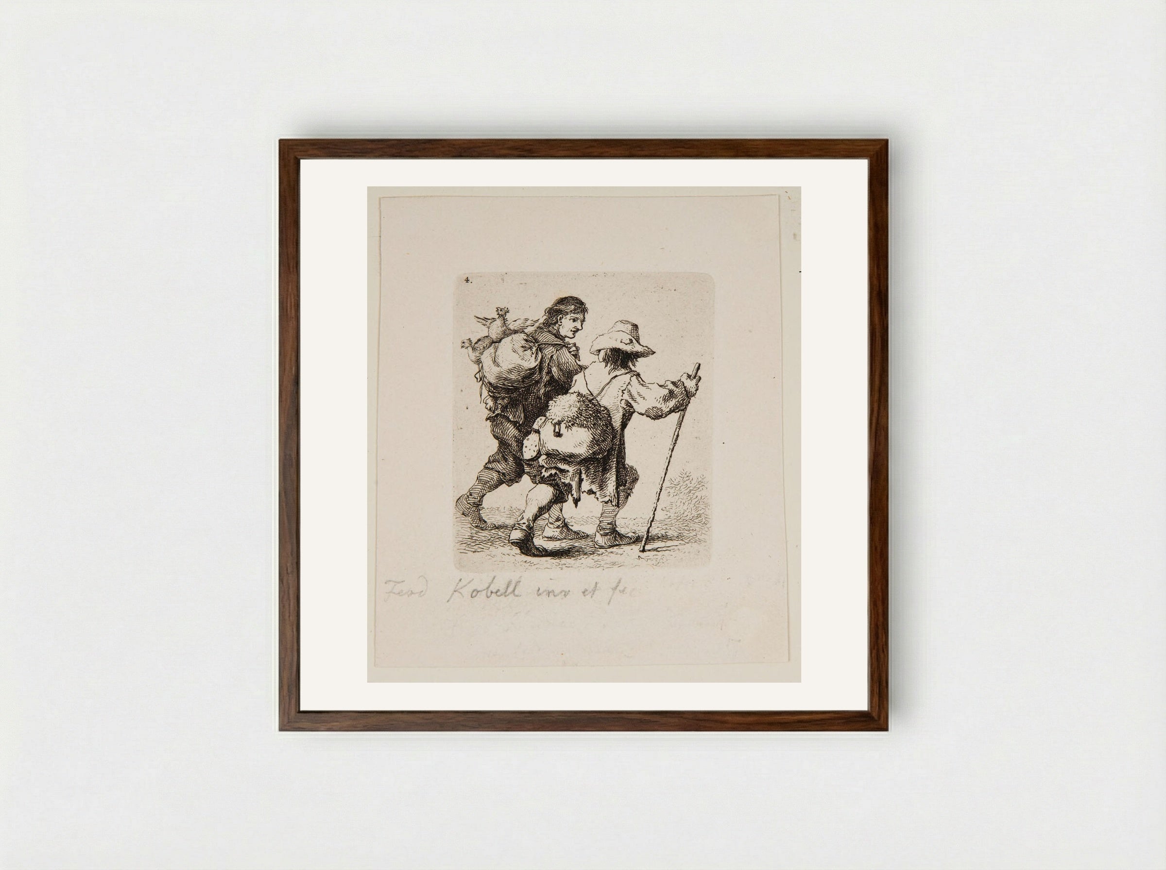 Traveller with a Knapsack - Ferdinand Kobell - Framed Print Dark Wood