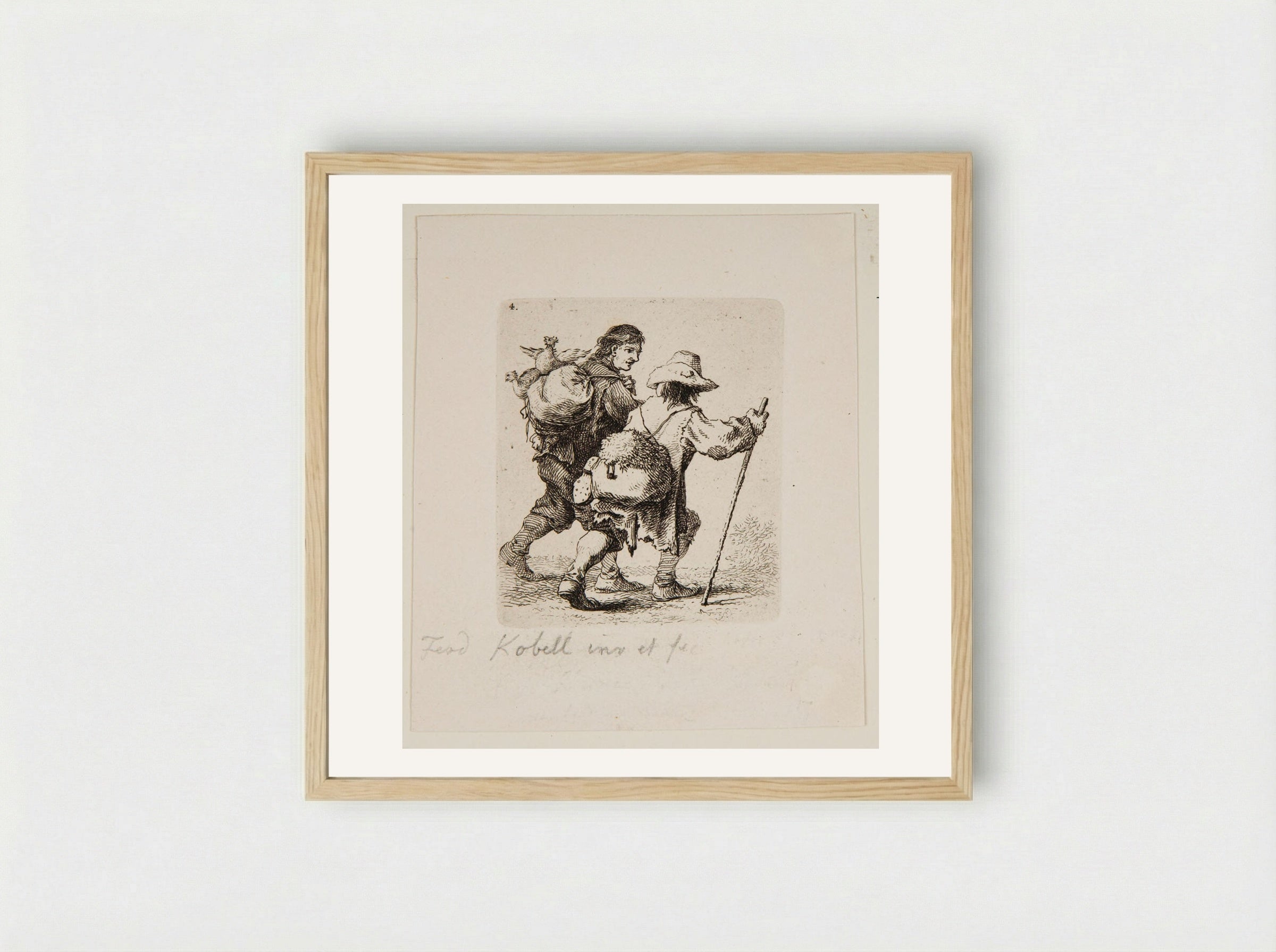 Traveller with a Knapsack - Ferdinand Kobell - Framed Print Wood