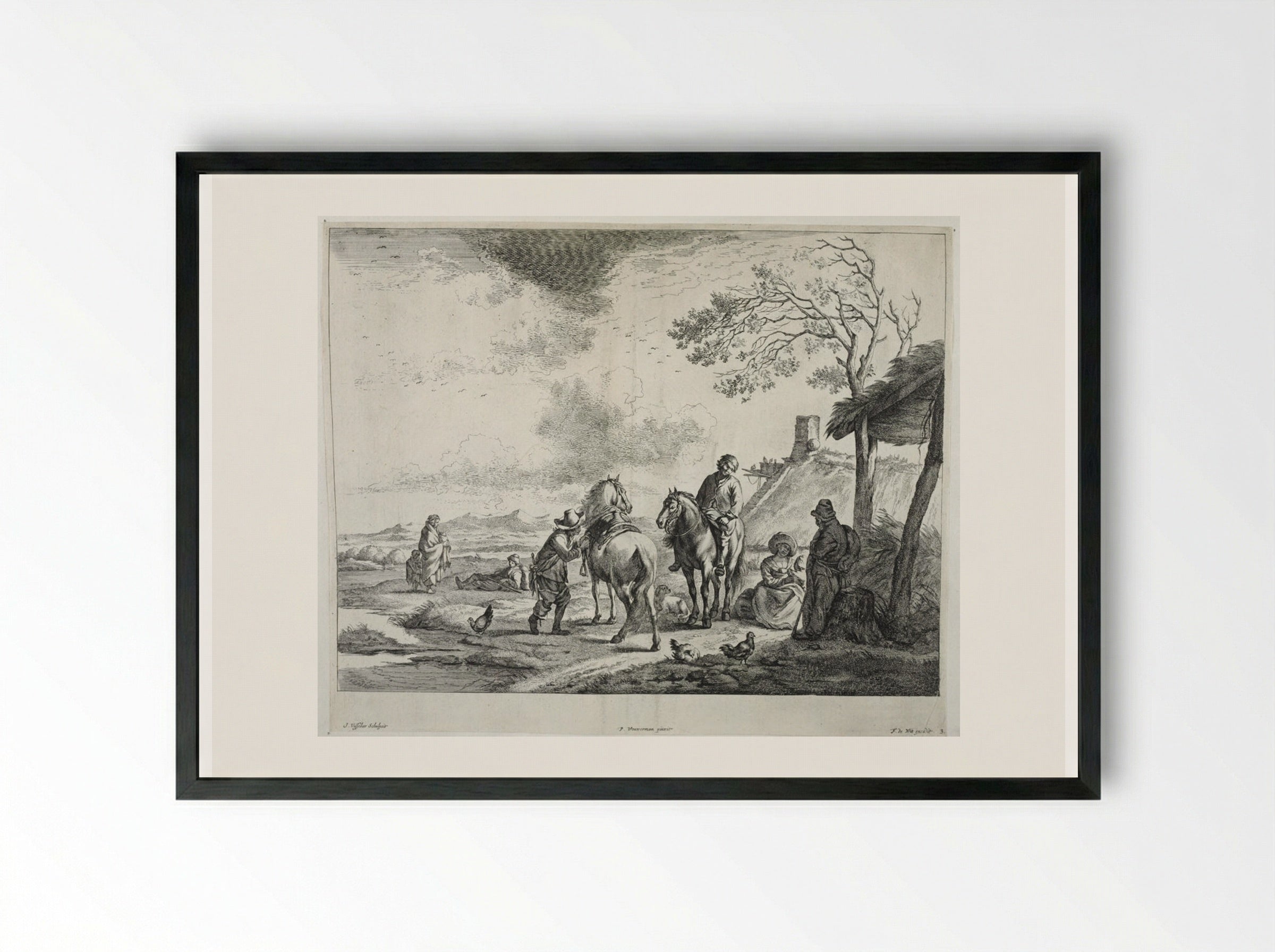 Travellers Near a Hut - Johannes Visscher - Framed Print Black