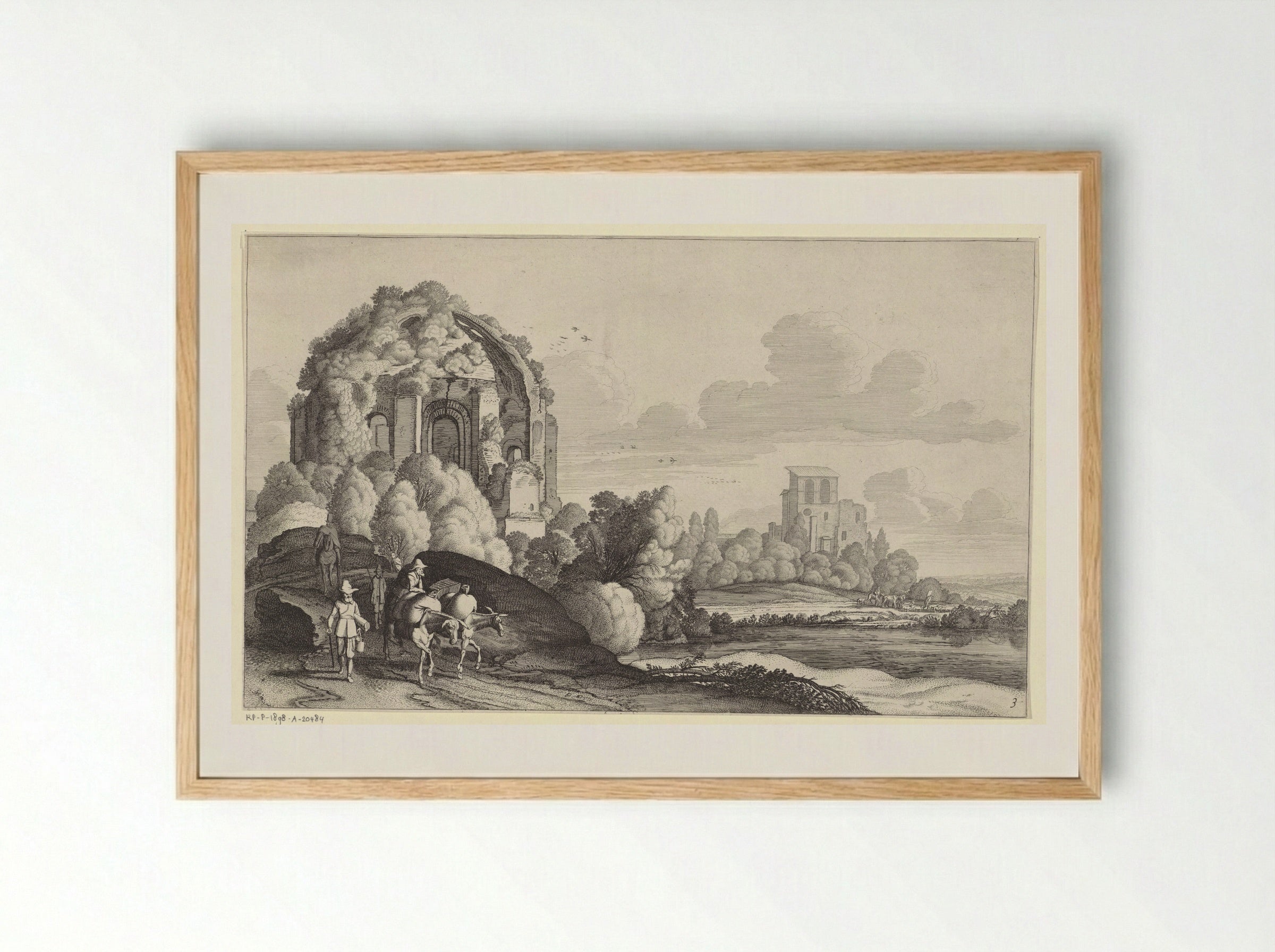 Travellers at the Temple of Minerva Medica, Rome - Jan van de Velde II - Framed Print Wood
