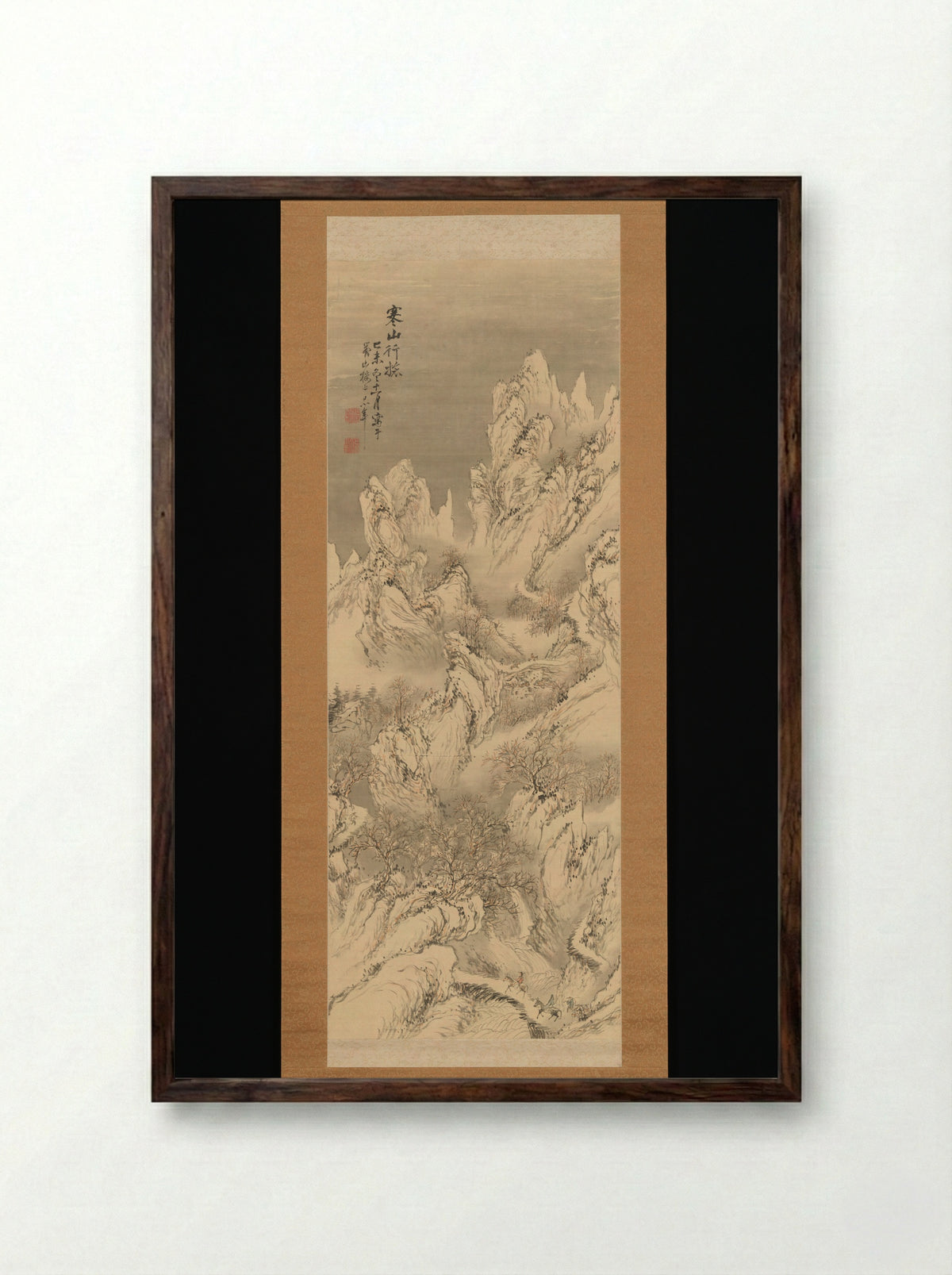 Travellers in Cold Mountains - Hine Taizan - Framed Print Dark Wood