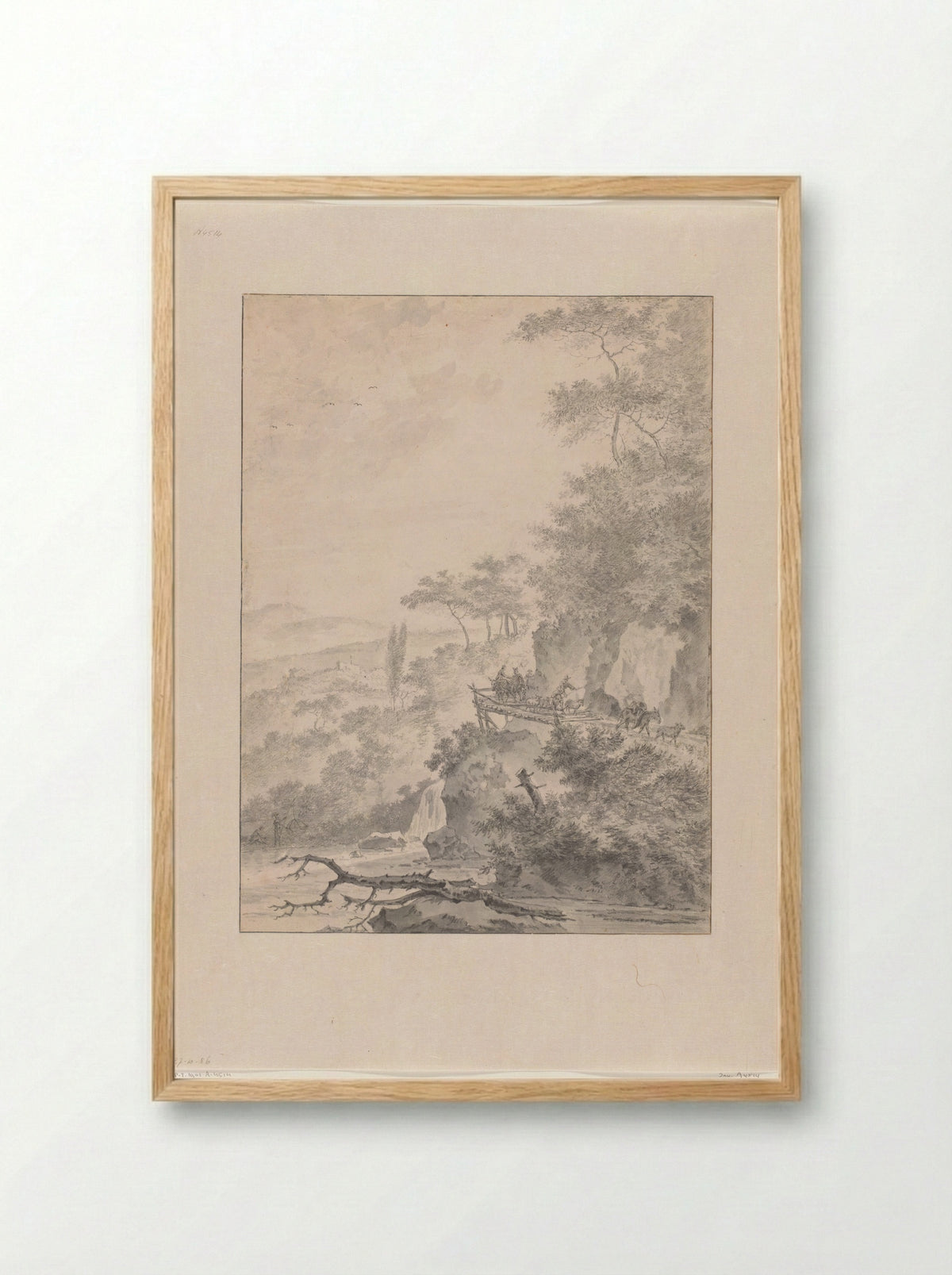 Travellers with Cattle on a Mountain Bridge - Adam Pijnacker - Framed Print Wood