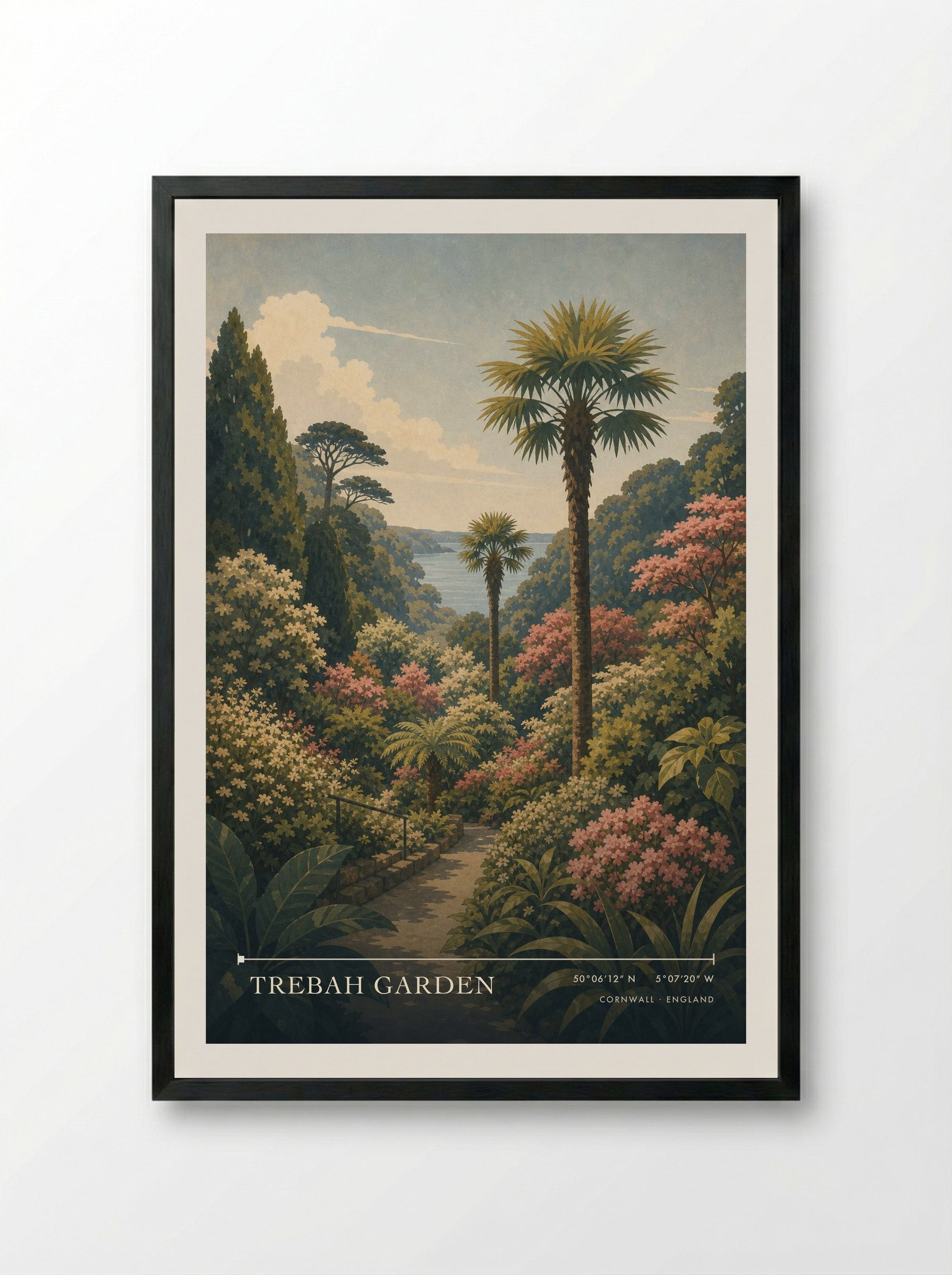 Trebah Garden Cornwall England Travel Poster - Framed Print Black