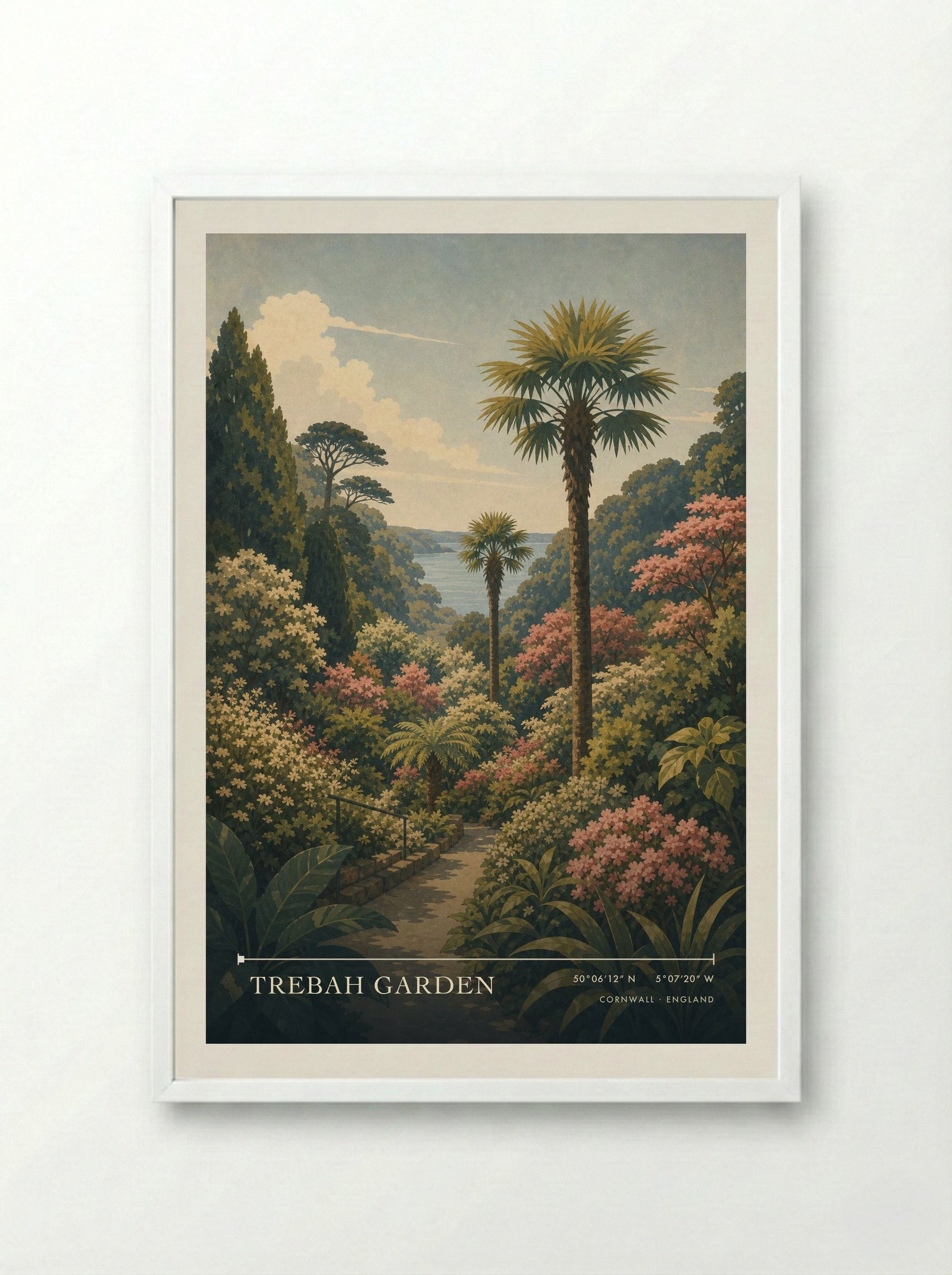 Trebah Garden Cornwall England Travel Poster - Framed Print White