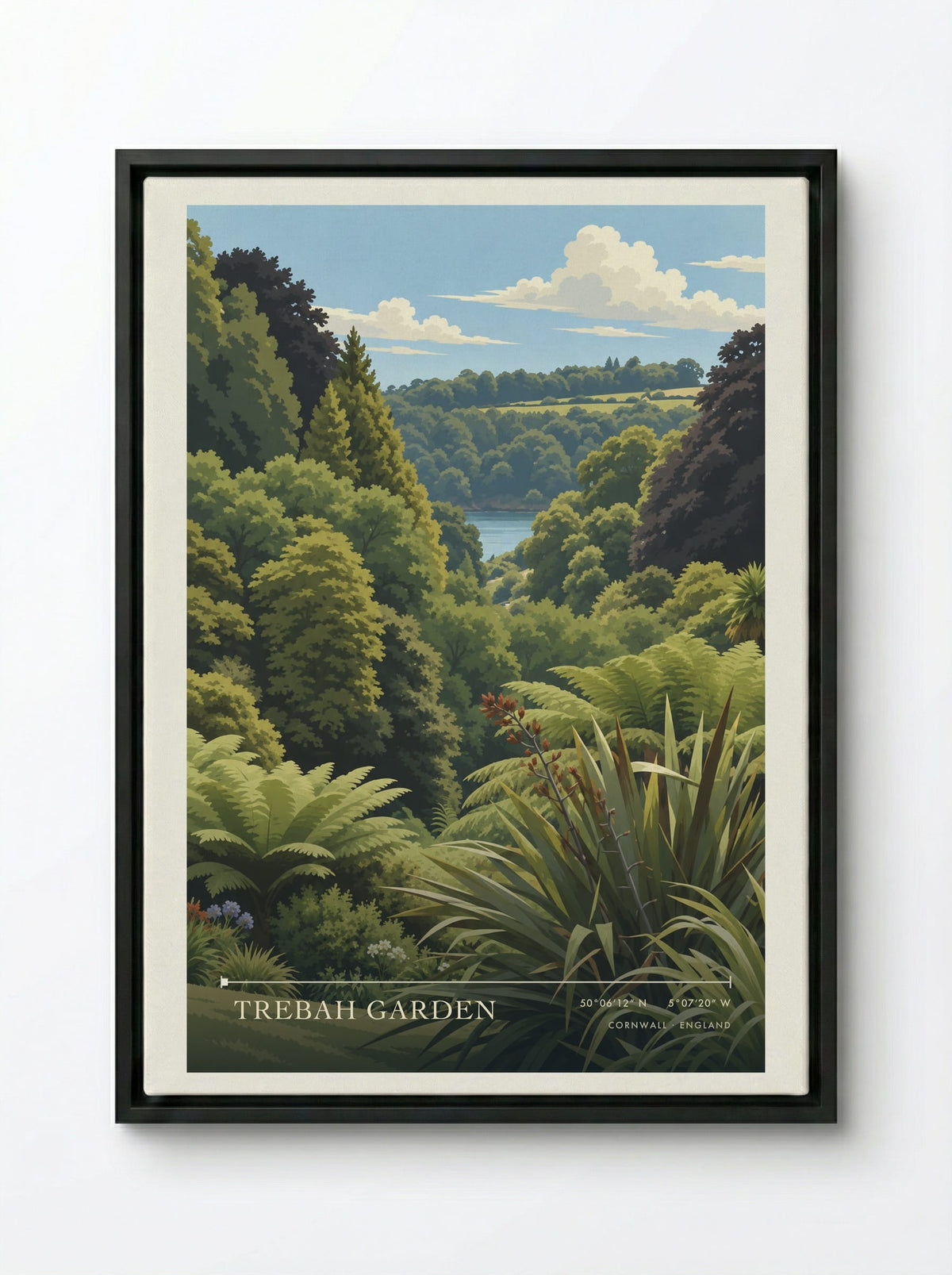 Trebah Garden, Cornwall | Travel Poster - Framed Canvas Black