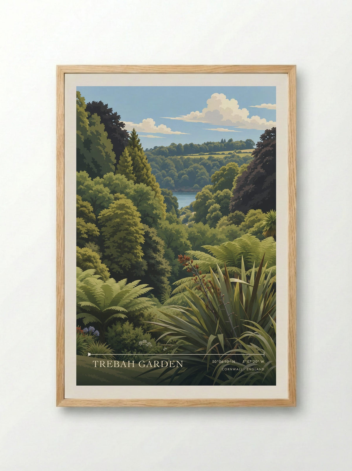 Trebah Garden, Cornwall | Travel Poster - Framed Print Wood