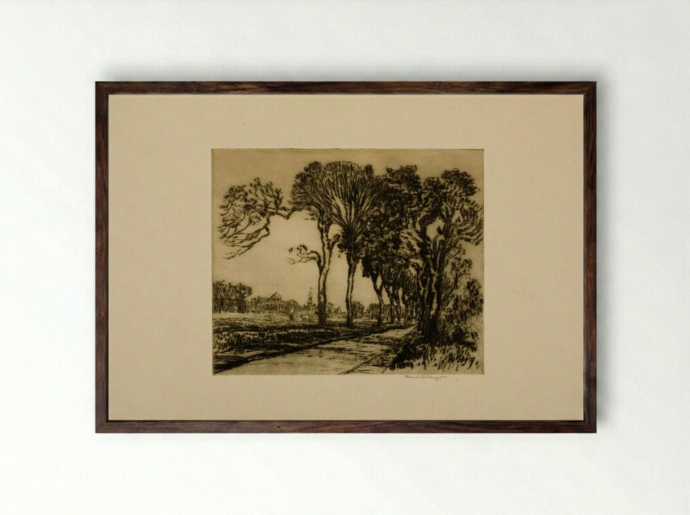 Tree Lined Road, Holland - Alexander Shilling - Framed Print Dark Wood
